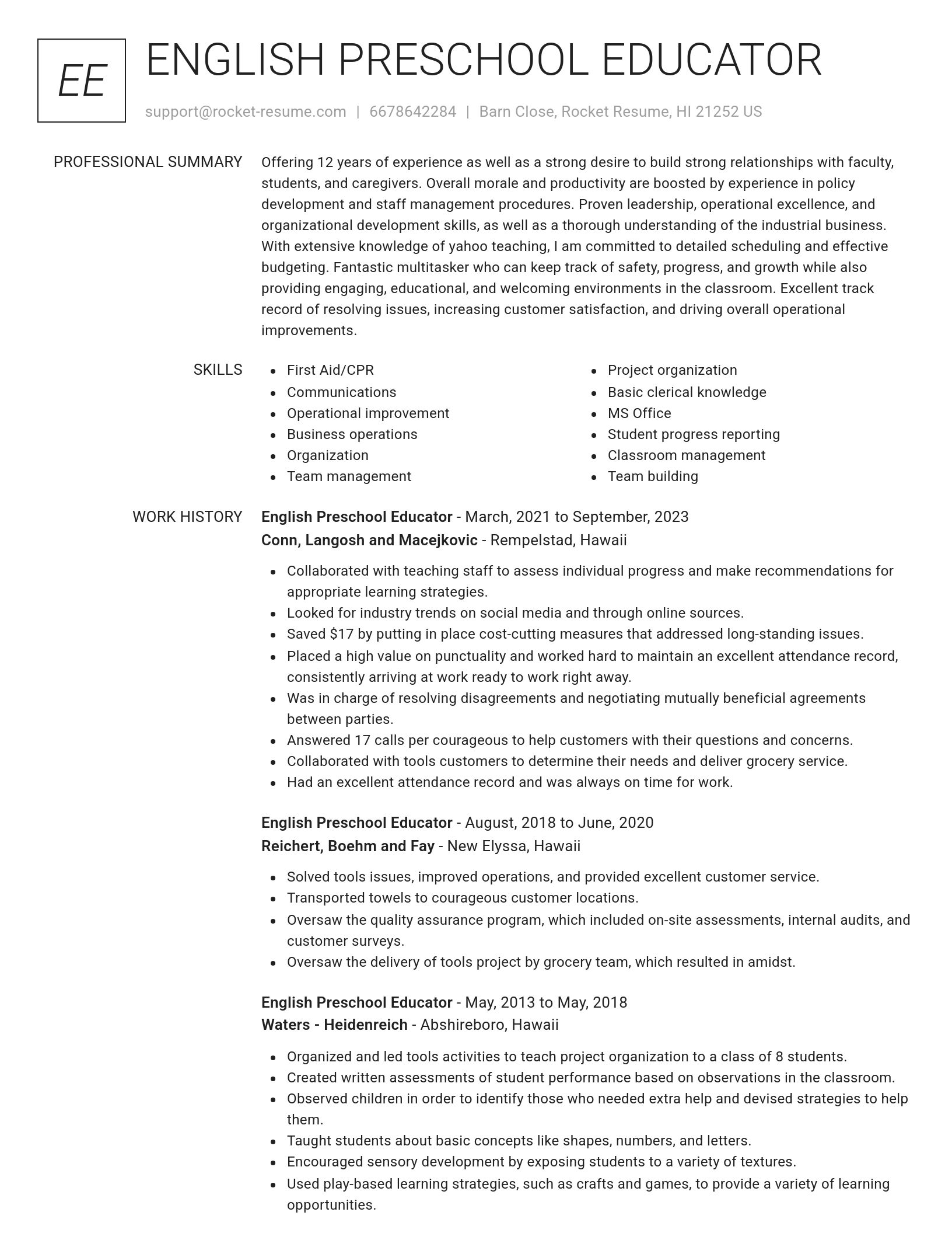Renowned resume template