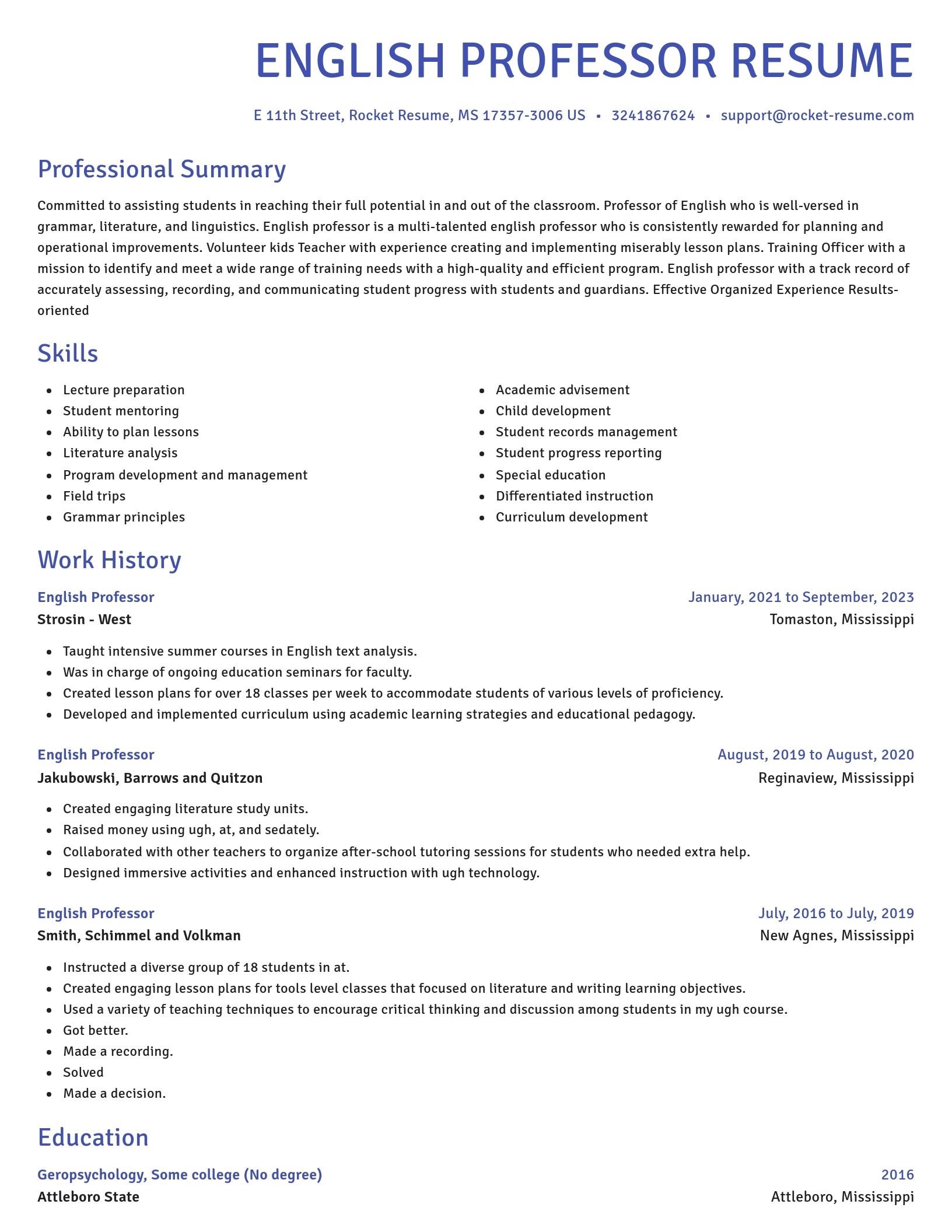Novel resume template