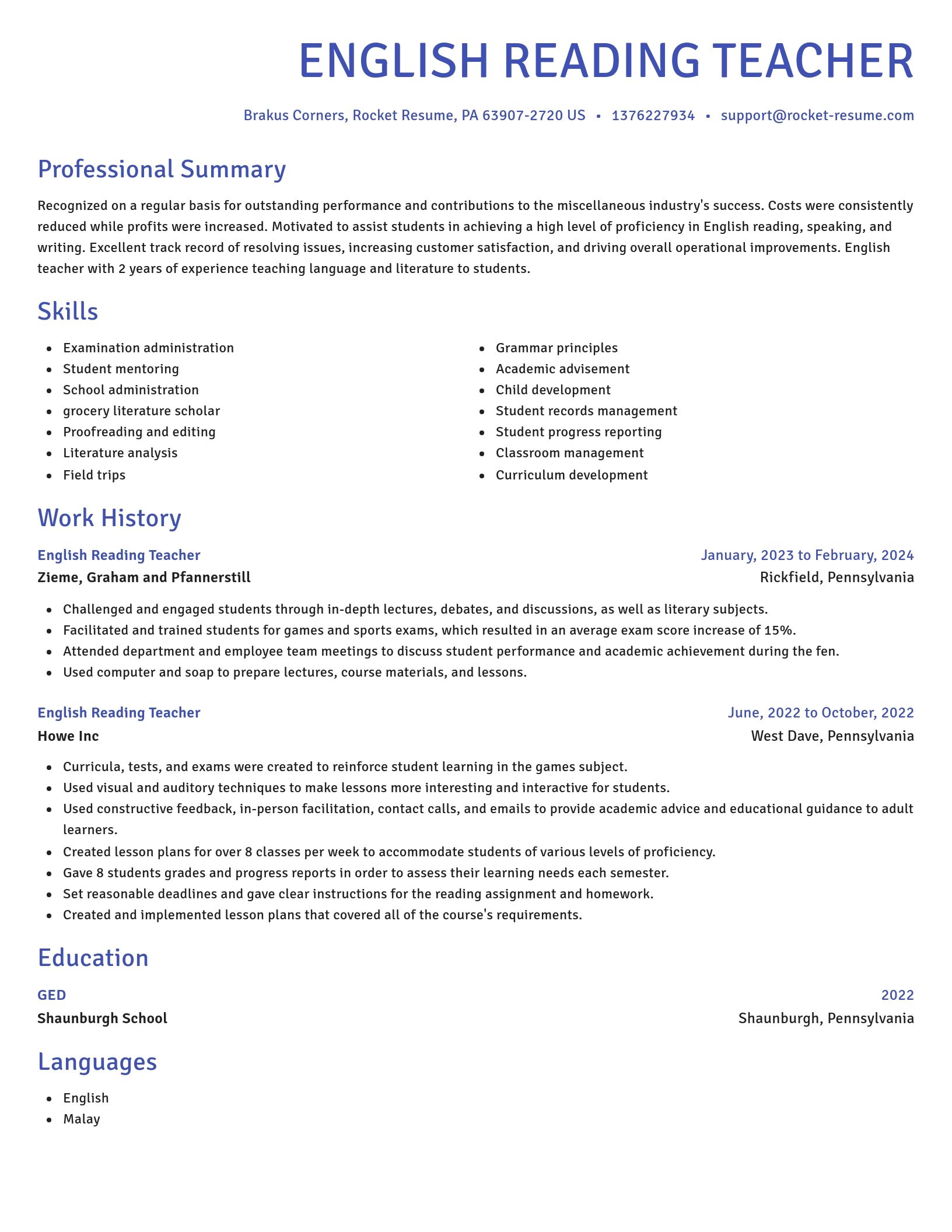 Novel resume template