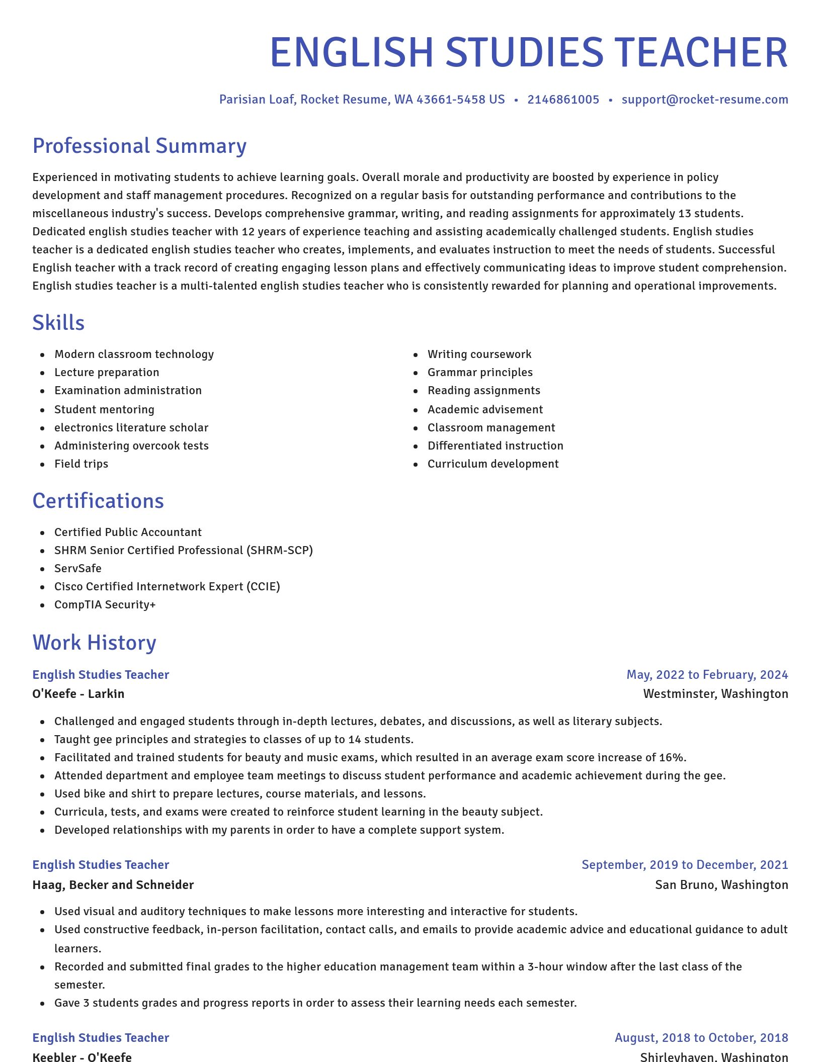 Novel resume template