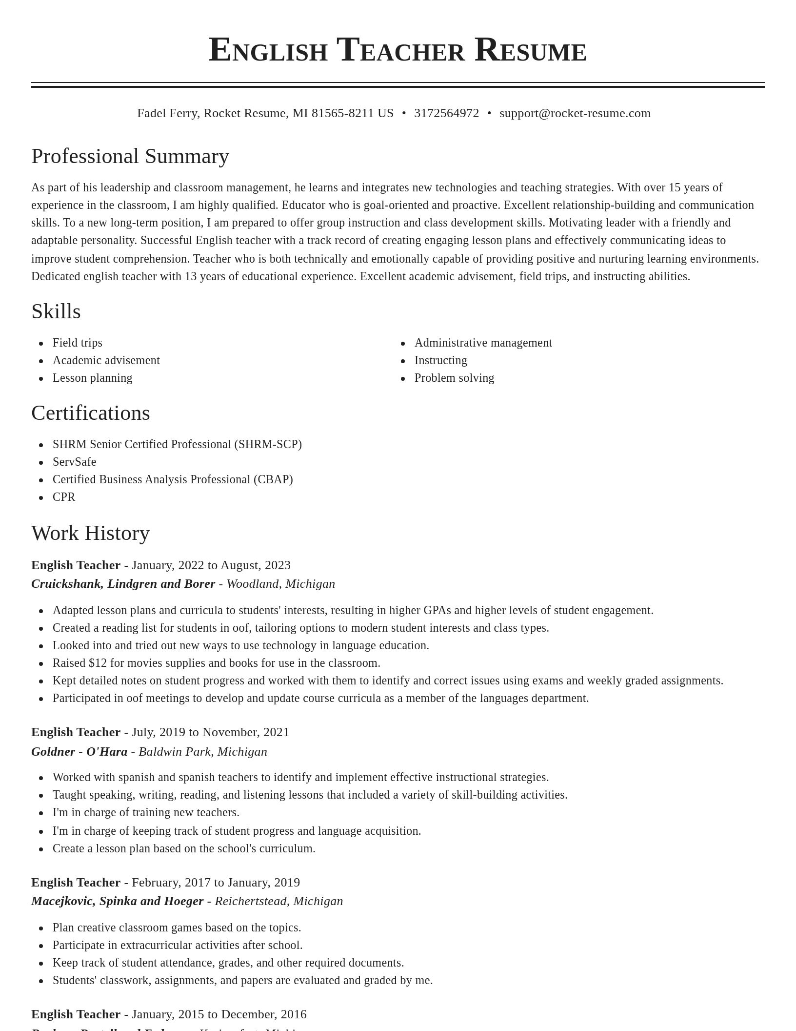 Classic resume template