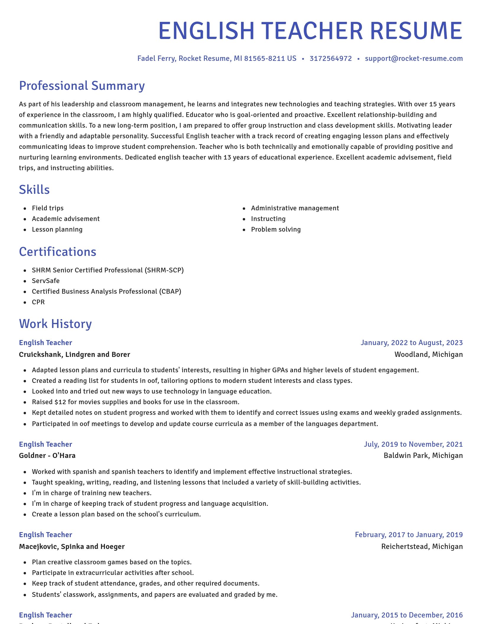 Novel resume template