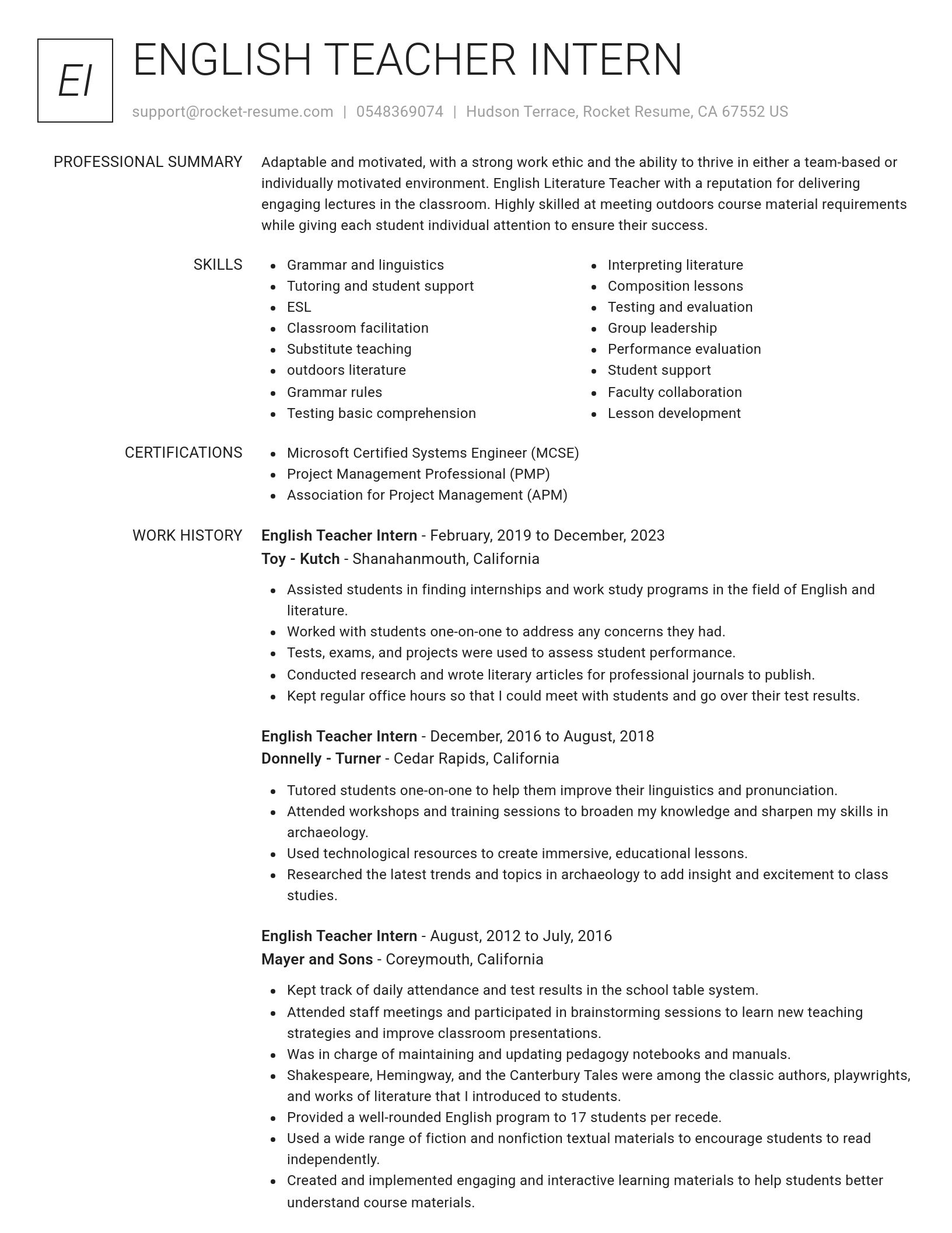 Renowned resume template