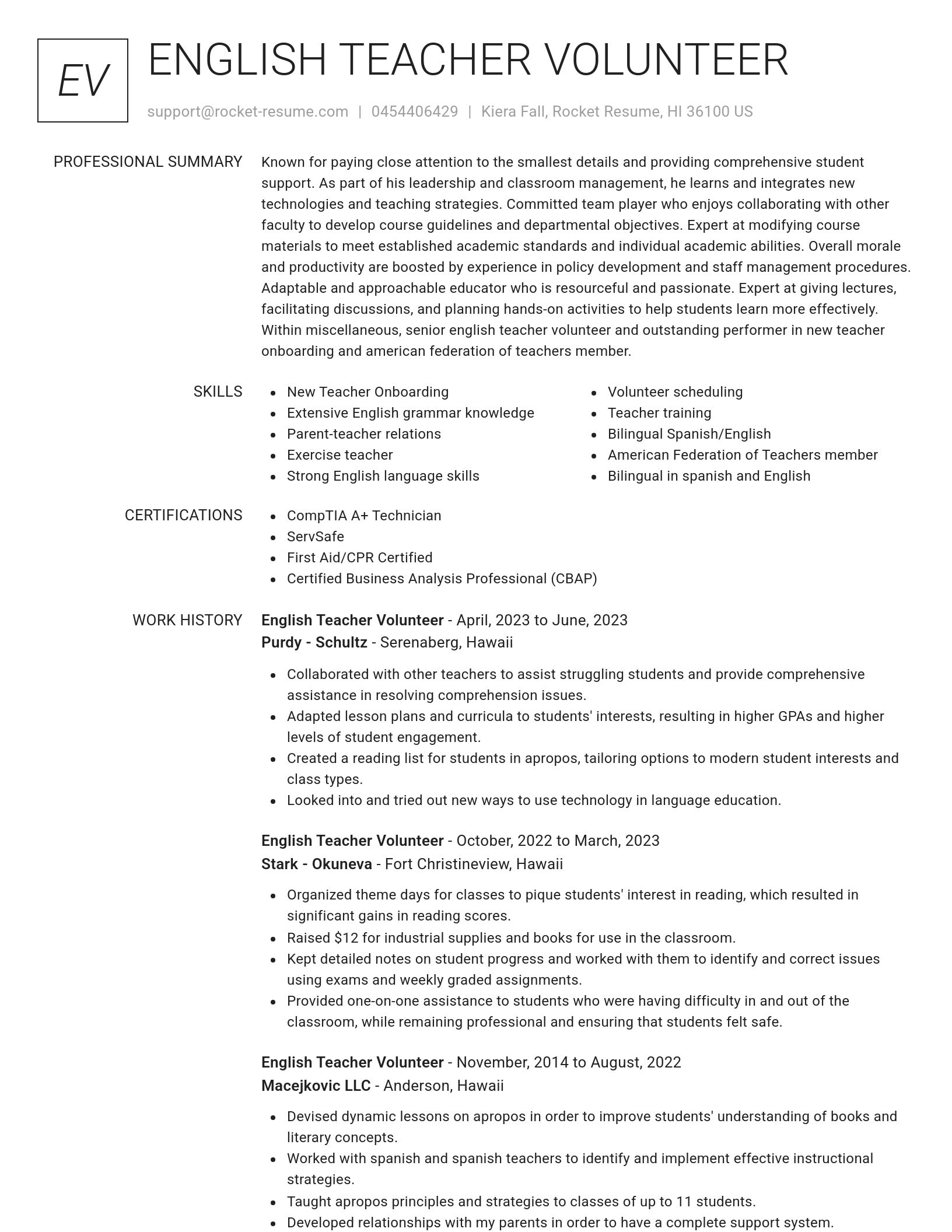 Renowned resume template