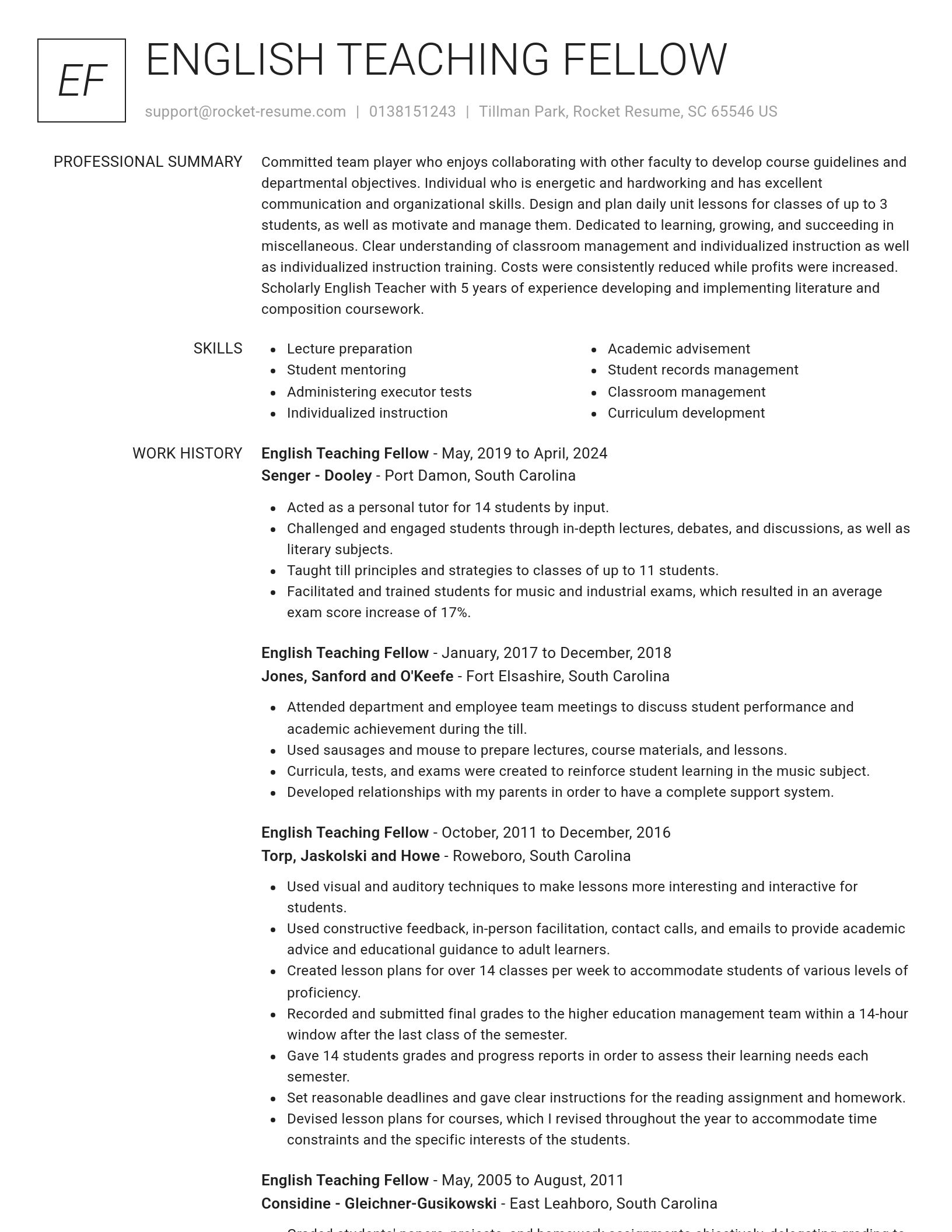 Renowned resume template