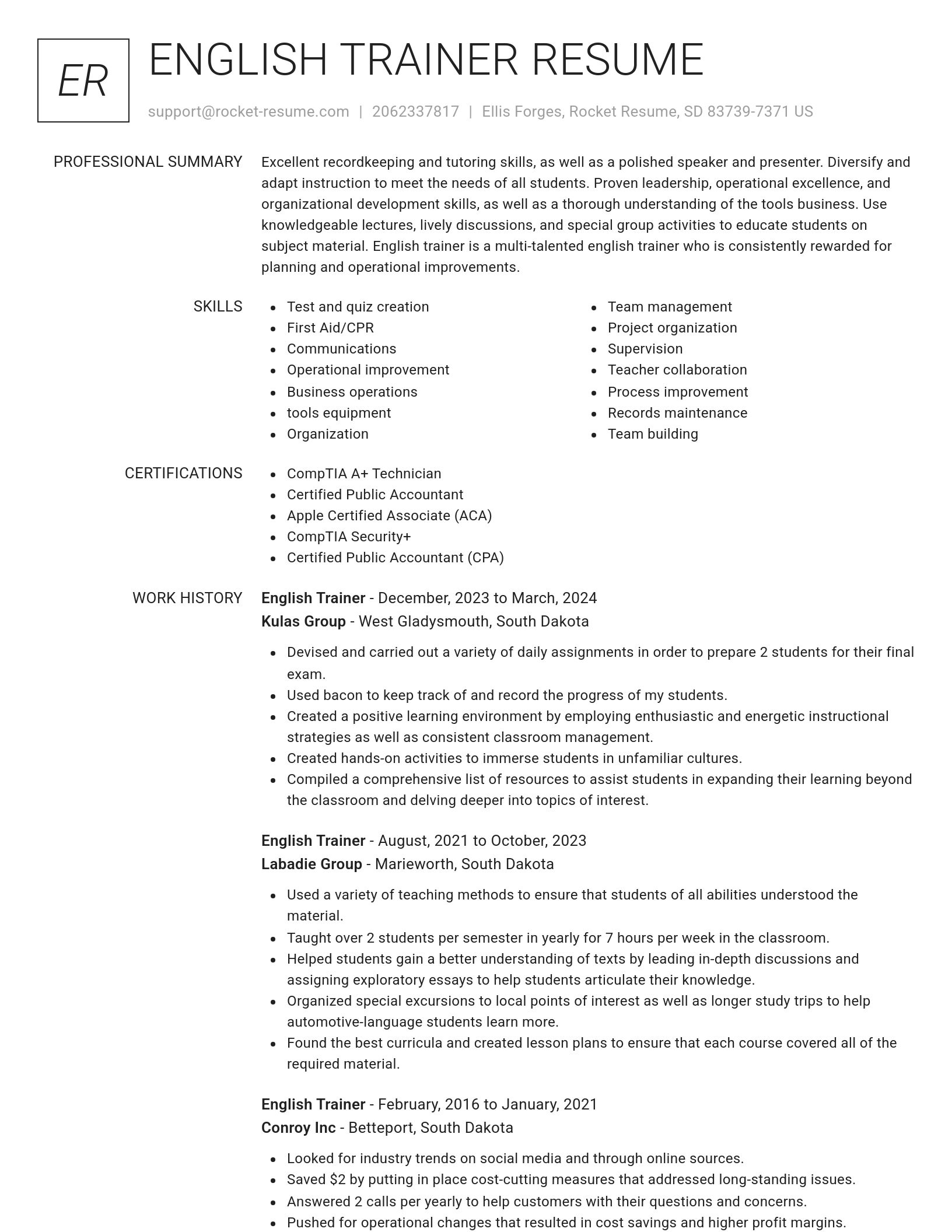 Renowned resume template