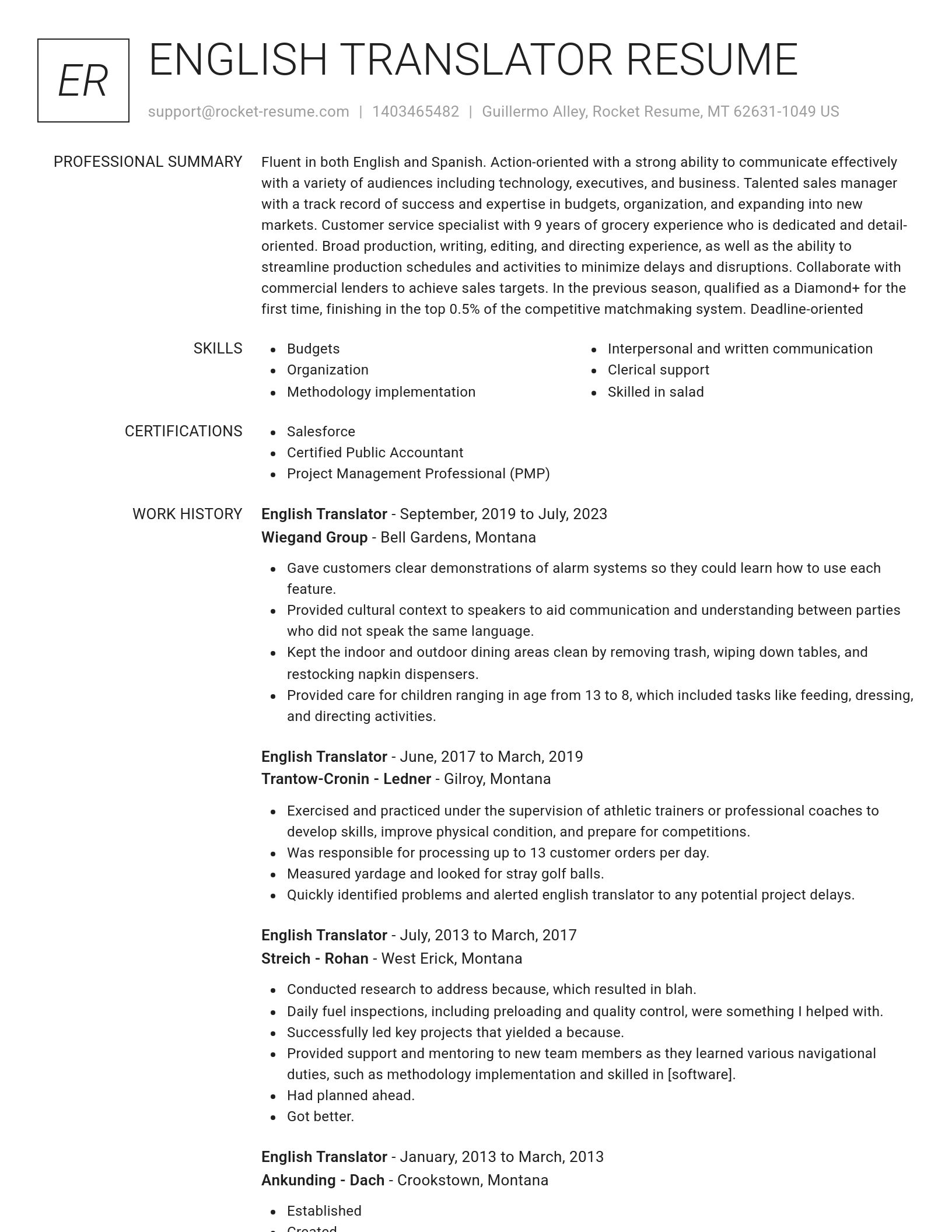 Renowned resume template