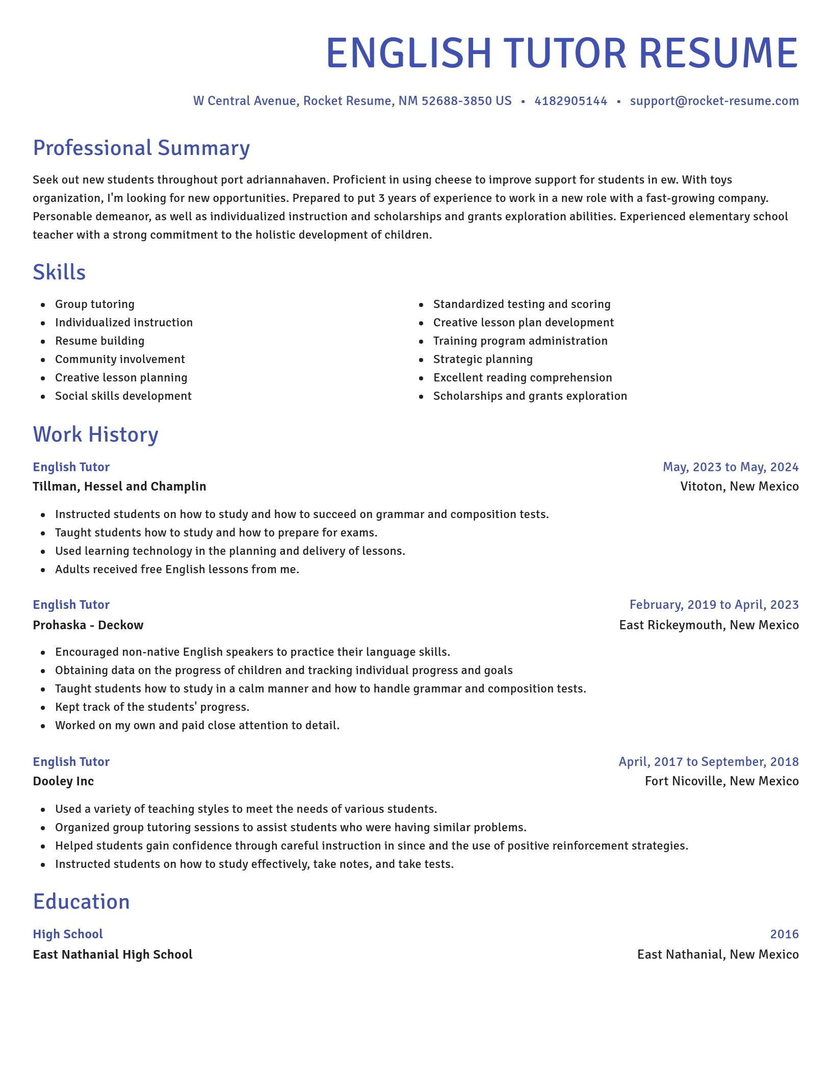 Novel resume template