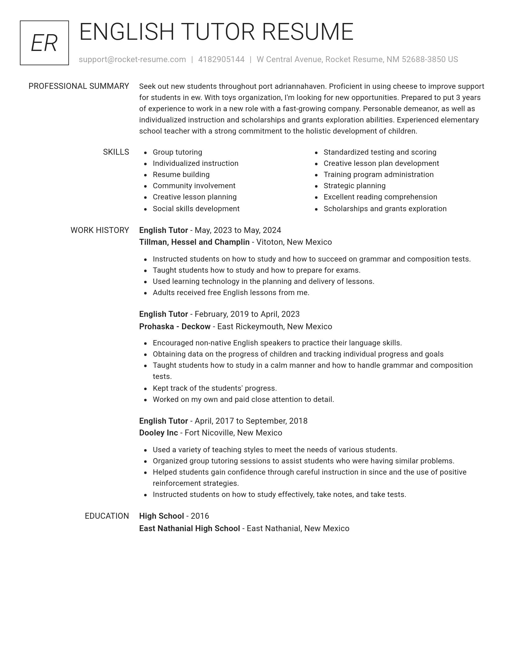 Renowned resume template