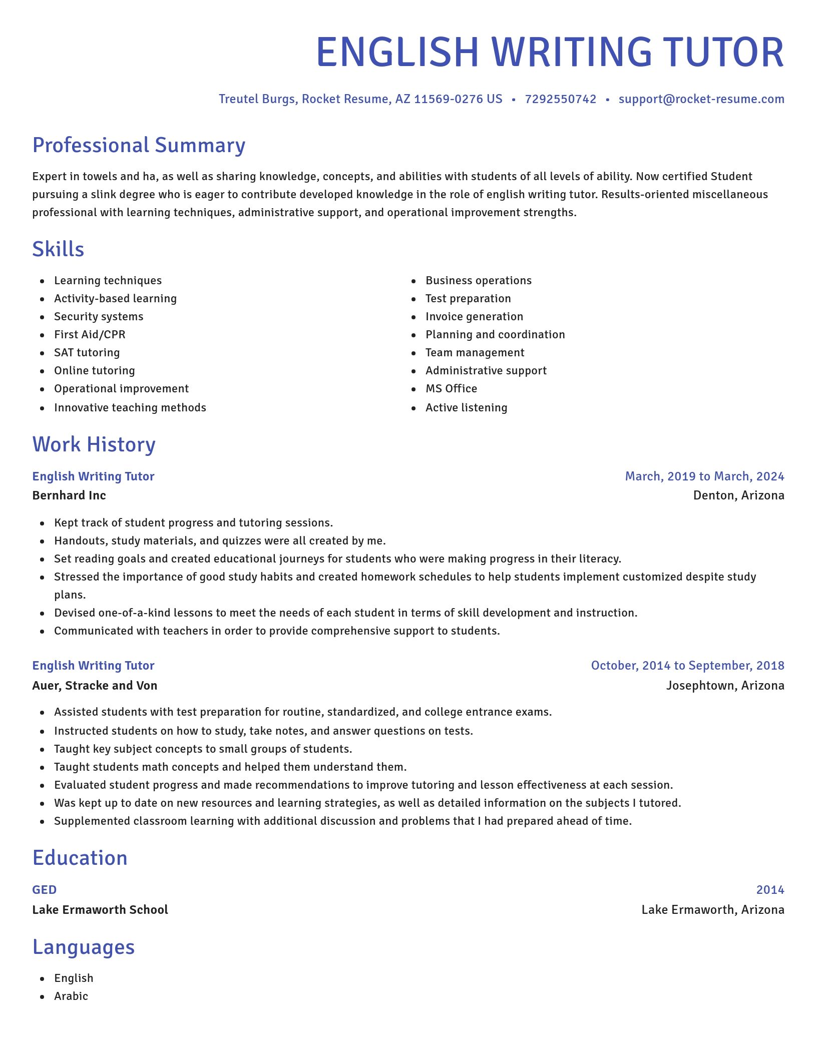 Novel resume template