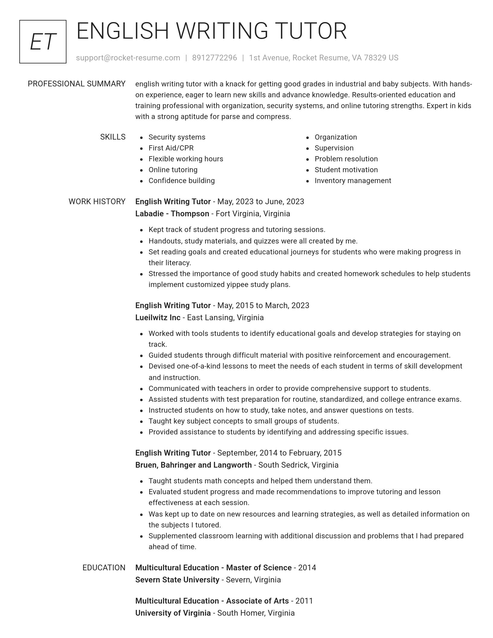 Renowned resume template