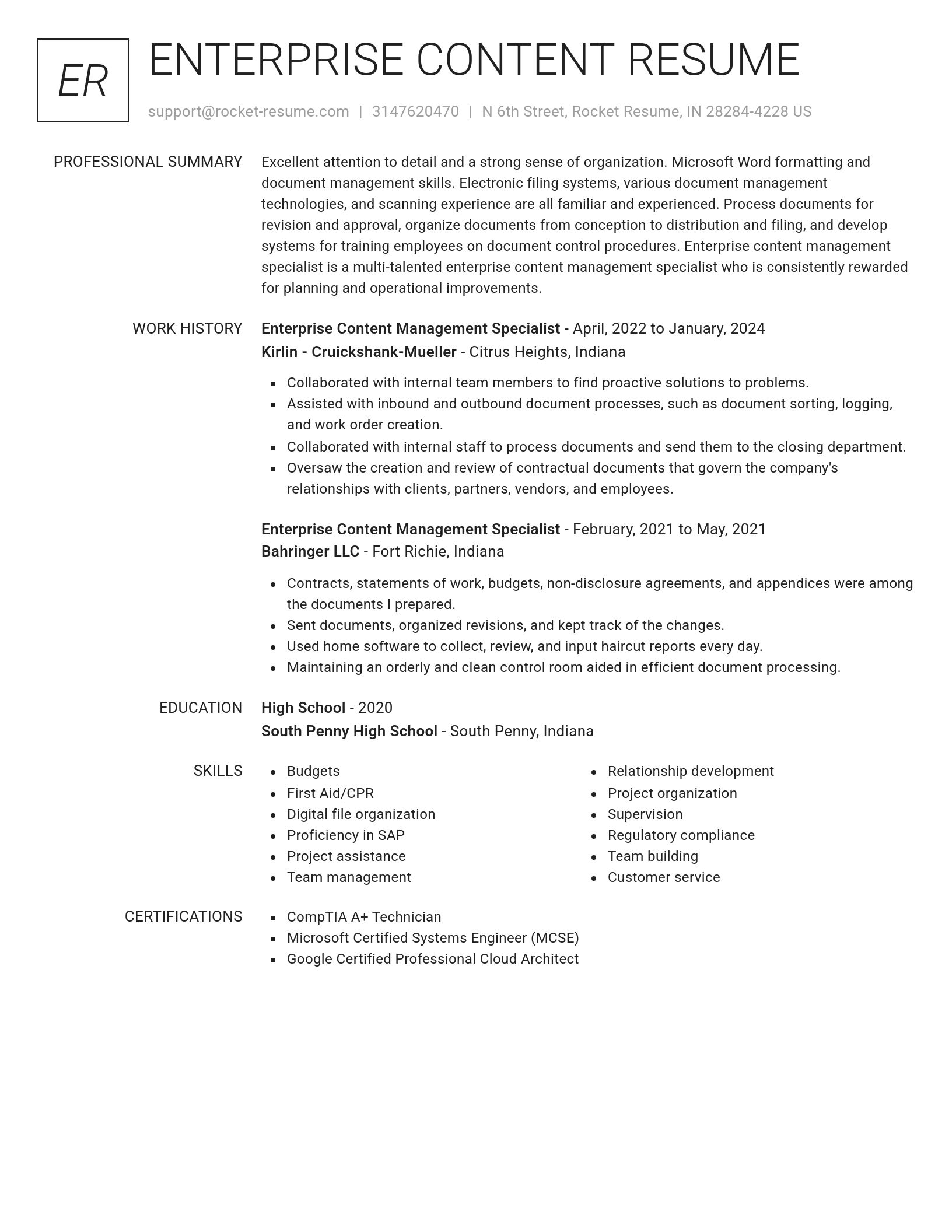 Renowned resume template