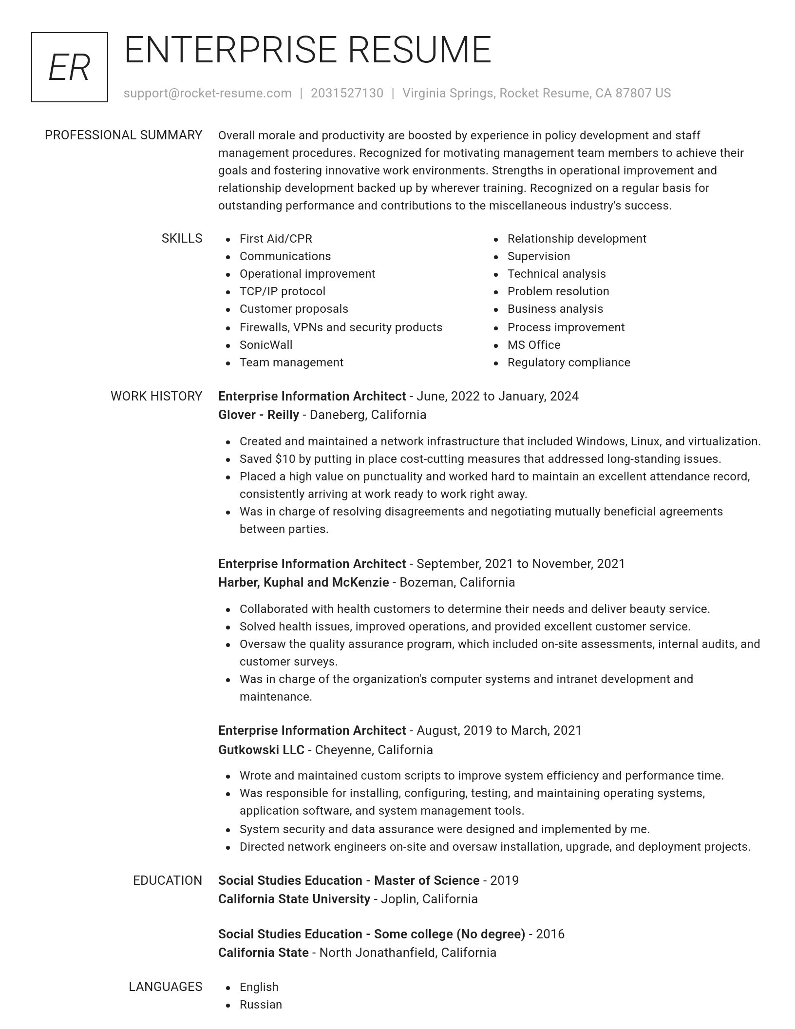 Renowned resume template