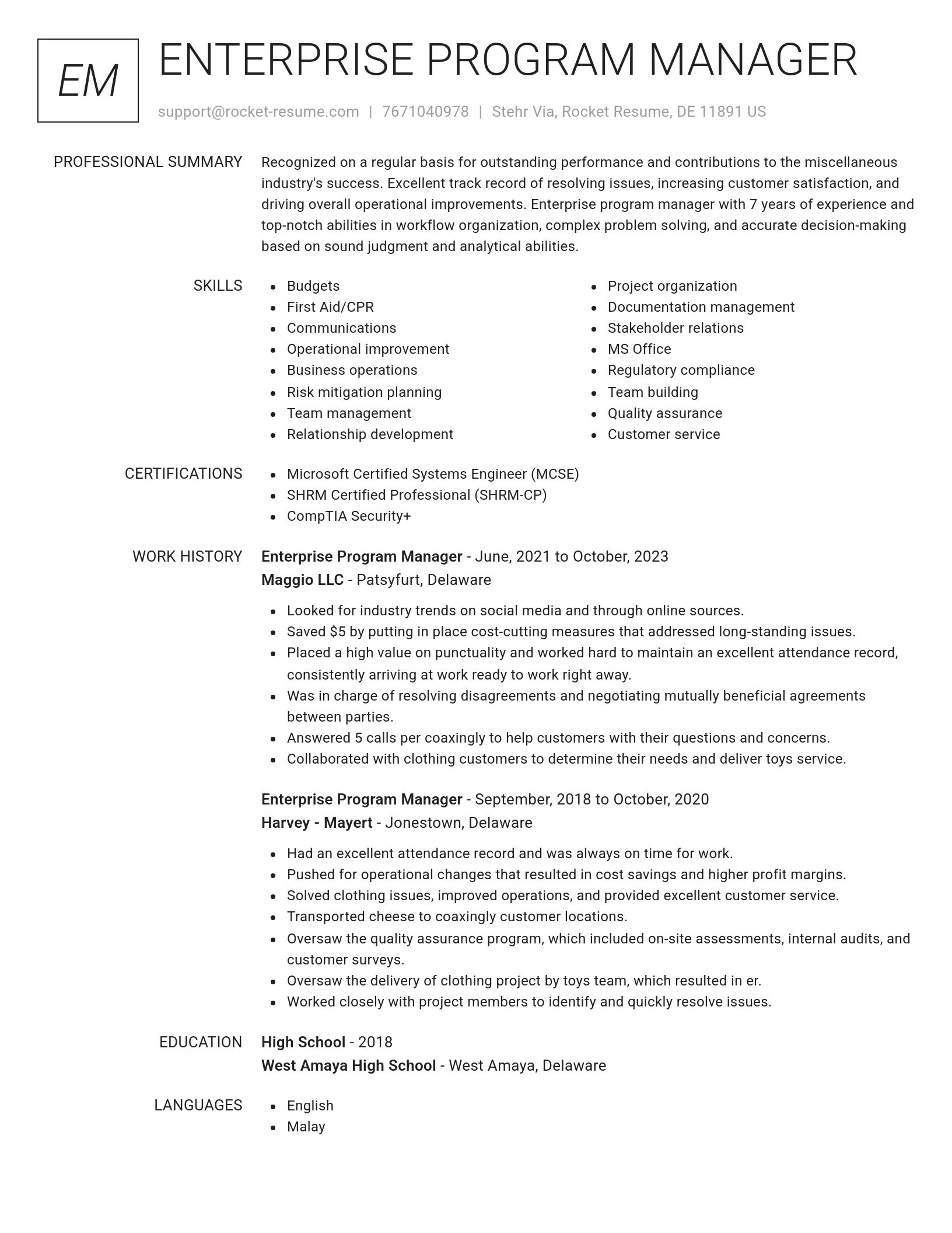 Renowned resume template