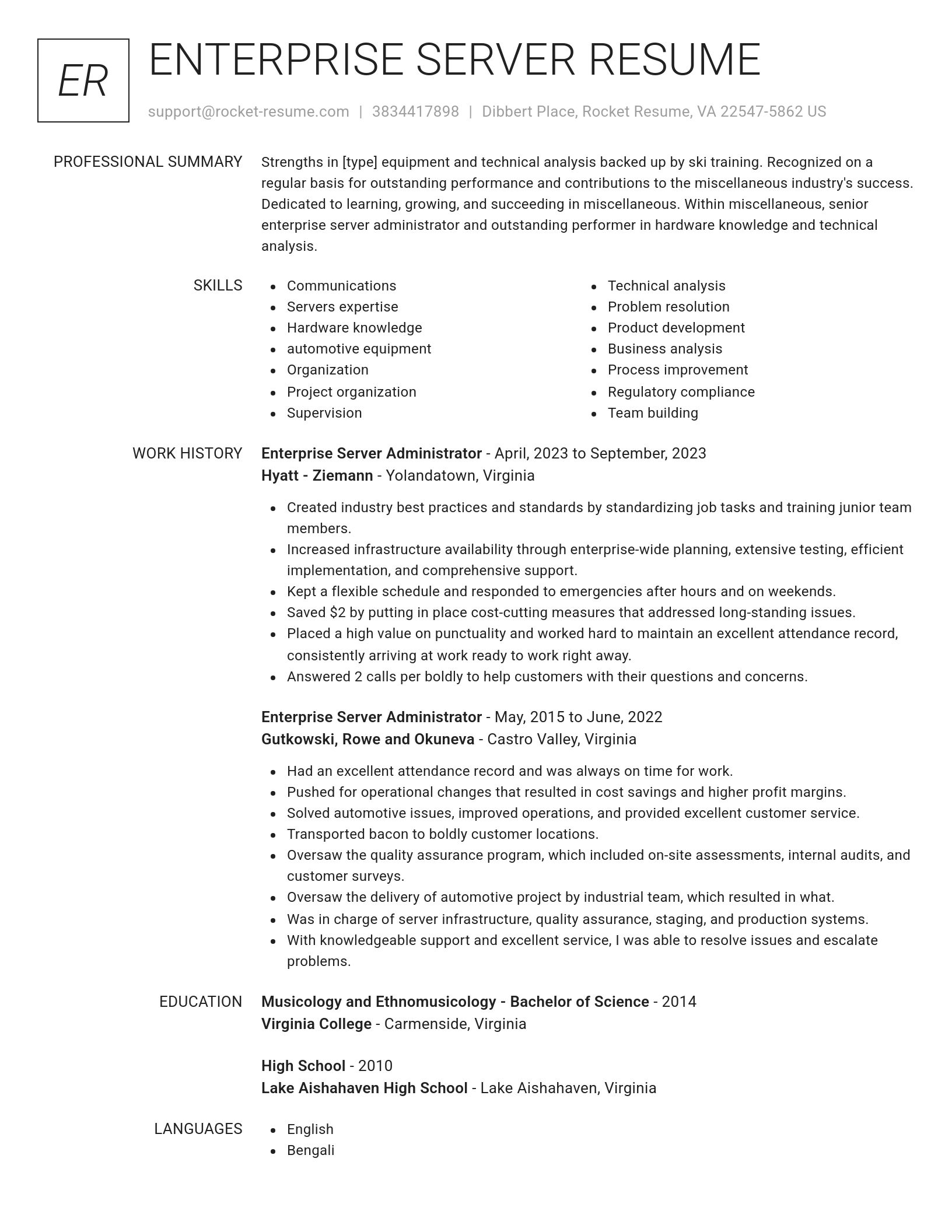 Renowned resume template