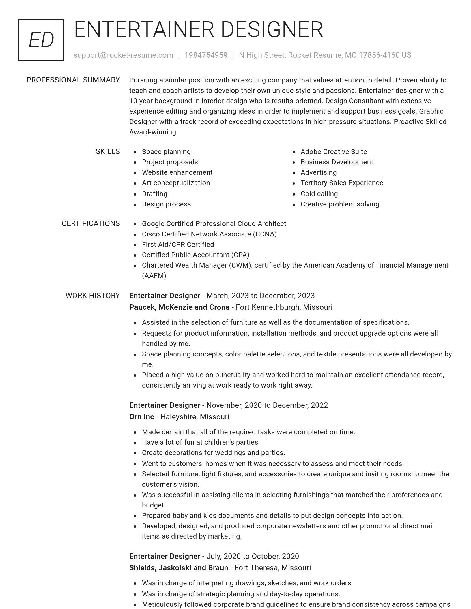 Renowned resume template