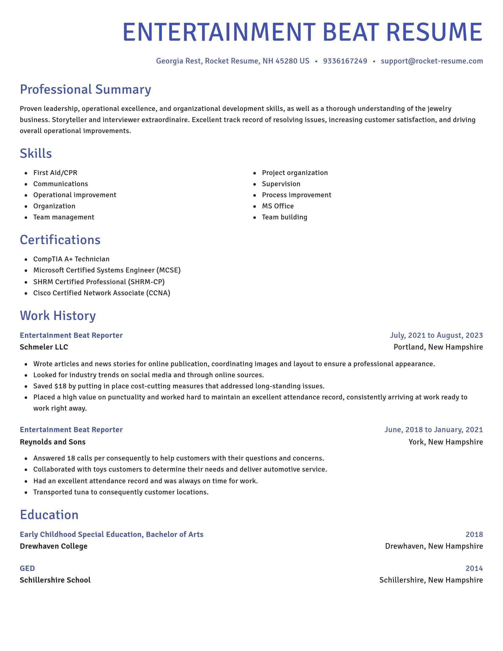 Novel resume template