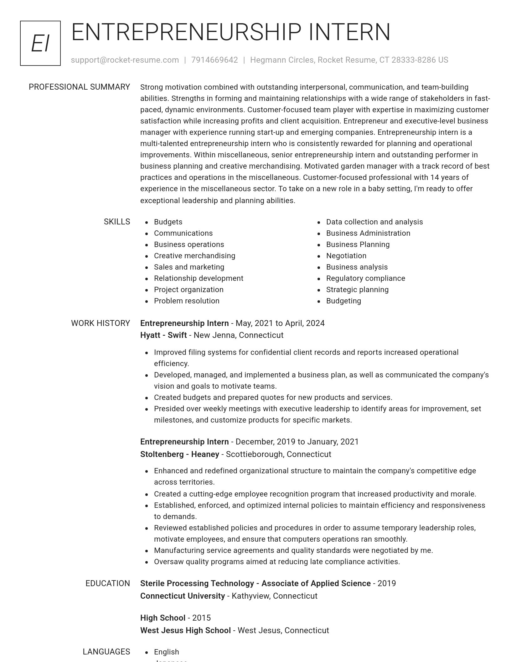 Renowned resume template