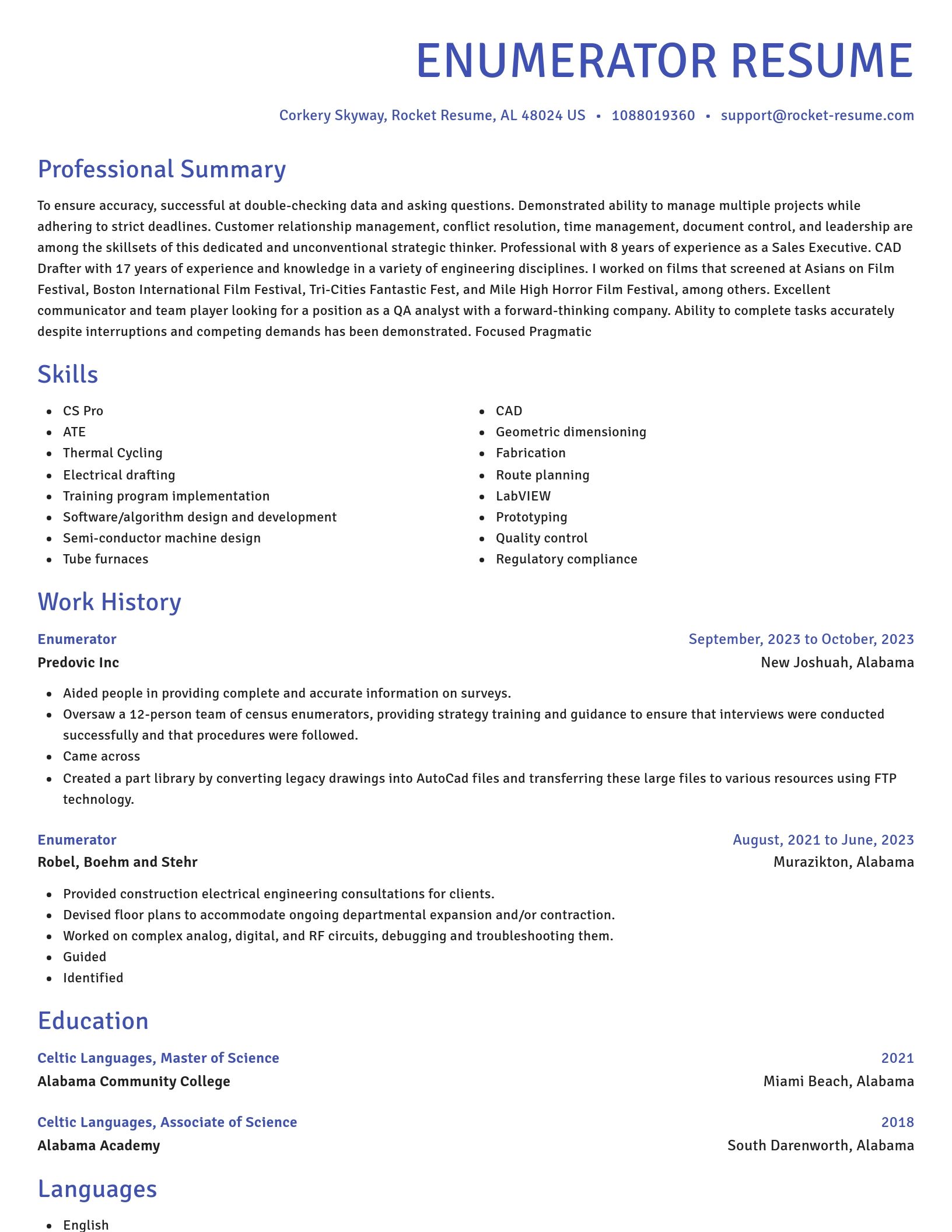 Novel resume template