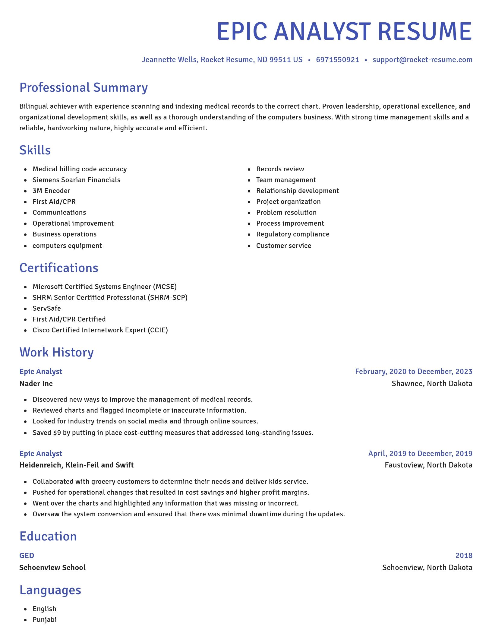 Novel resume template