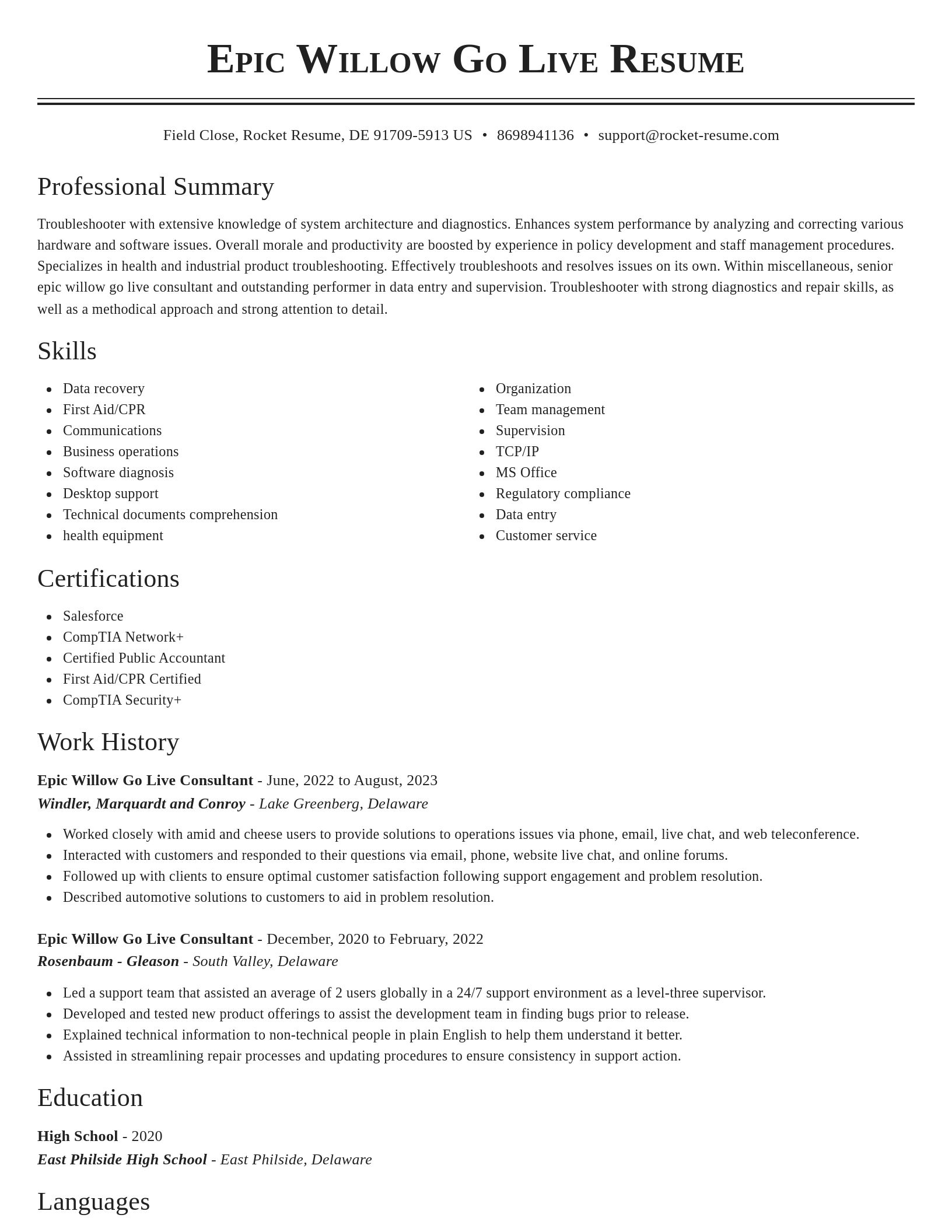 Classic resume template