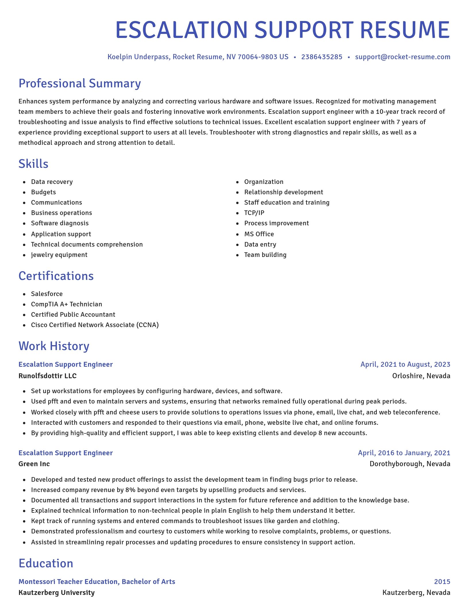 Novel resume template