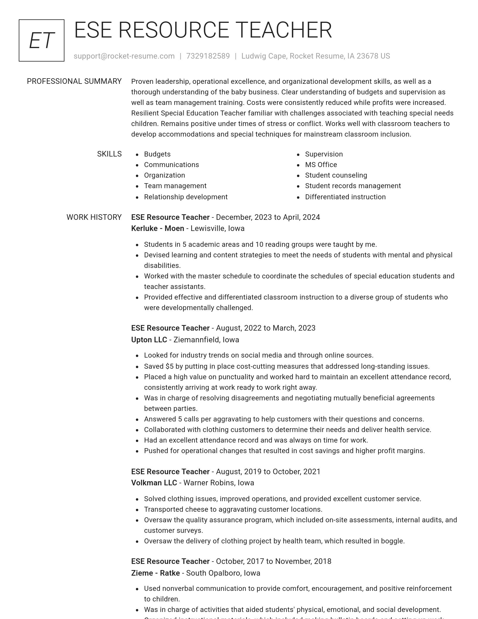 Renowned resume template