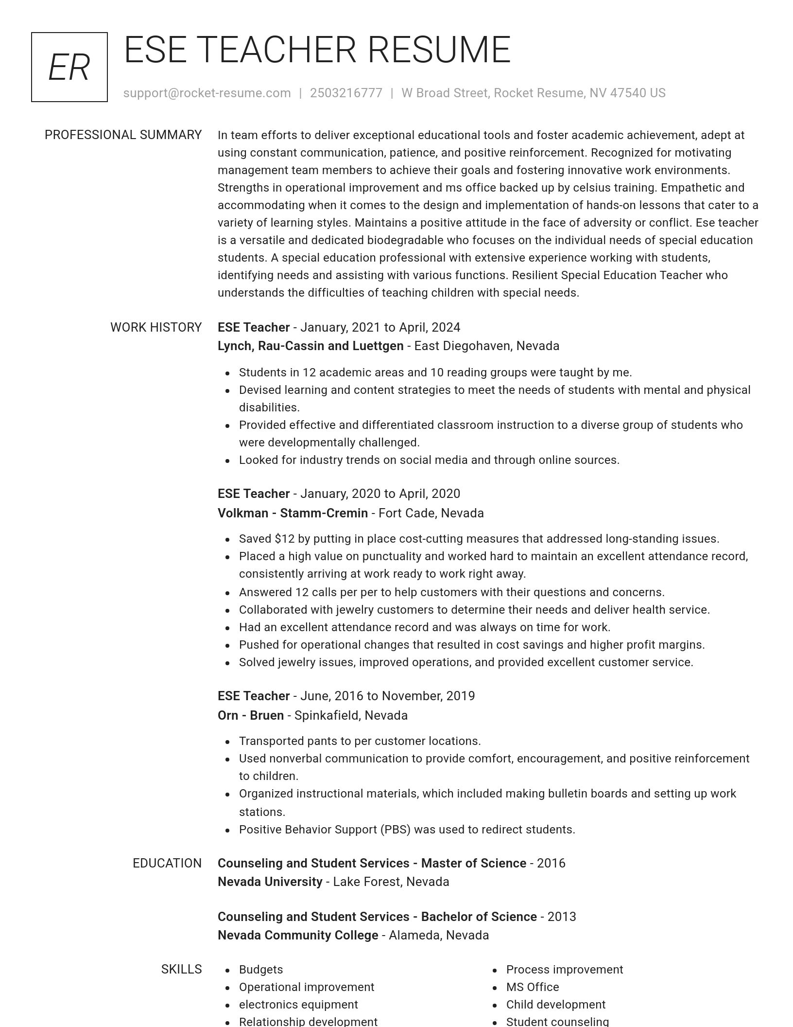 Renowned resume template