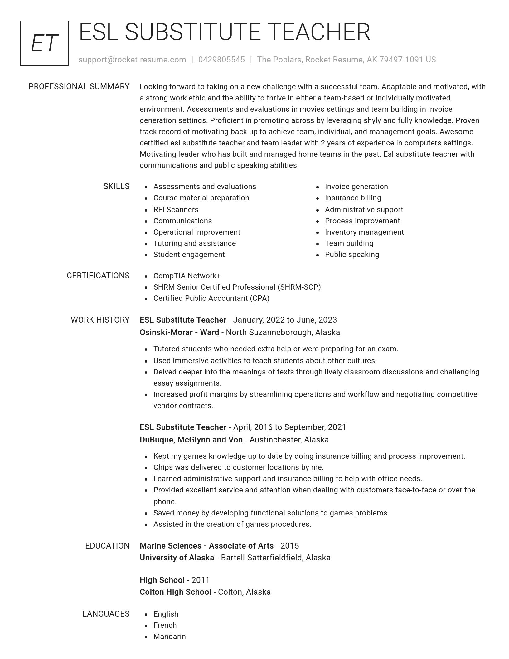 Renowned resume template