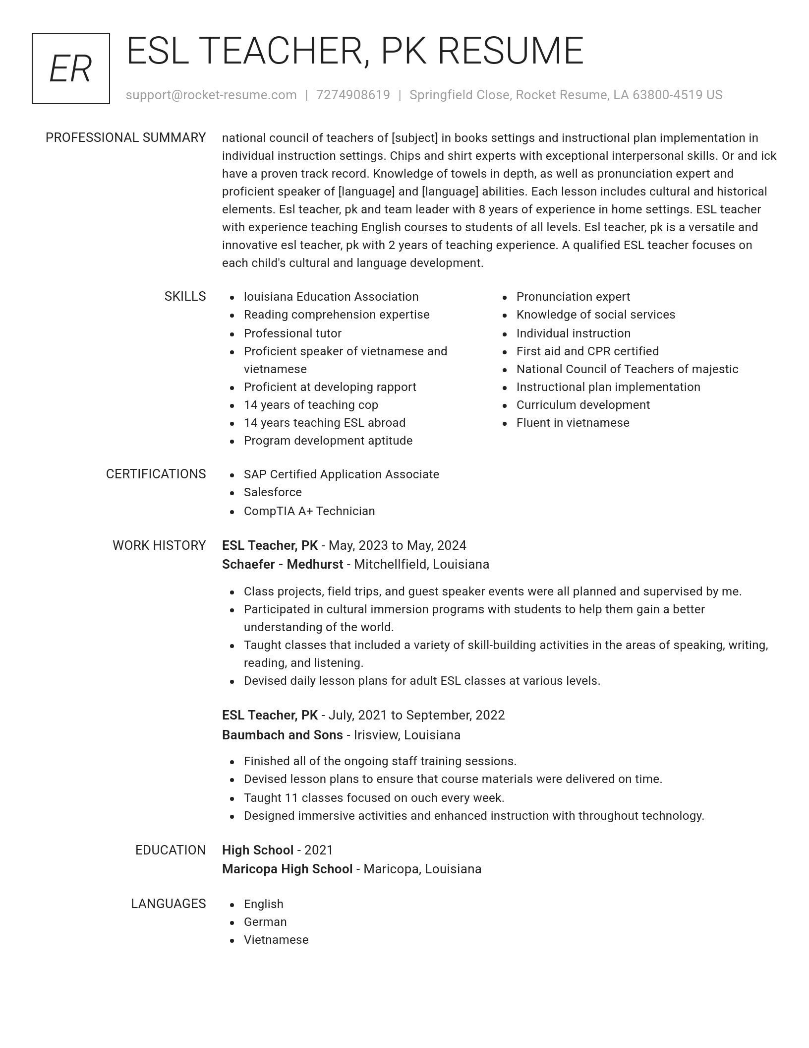 Renowned resume template