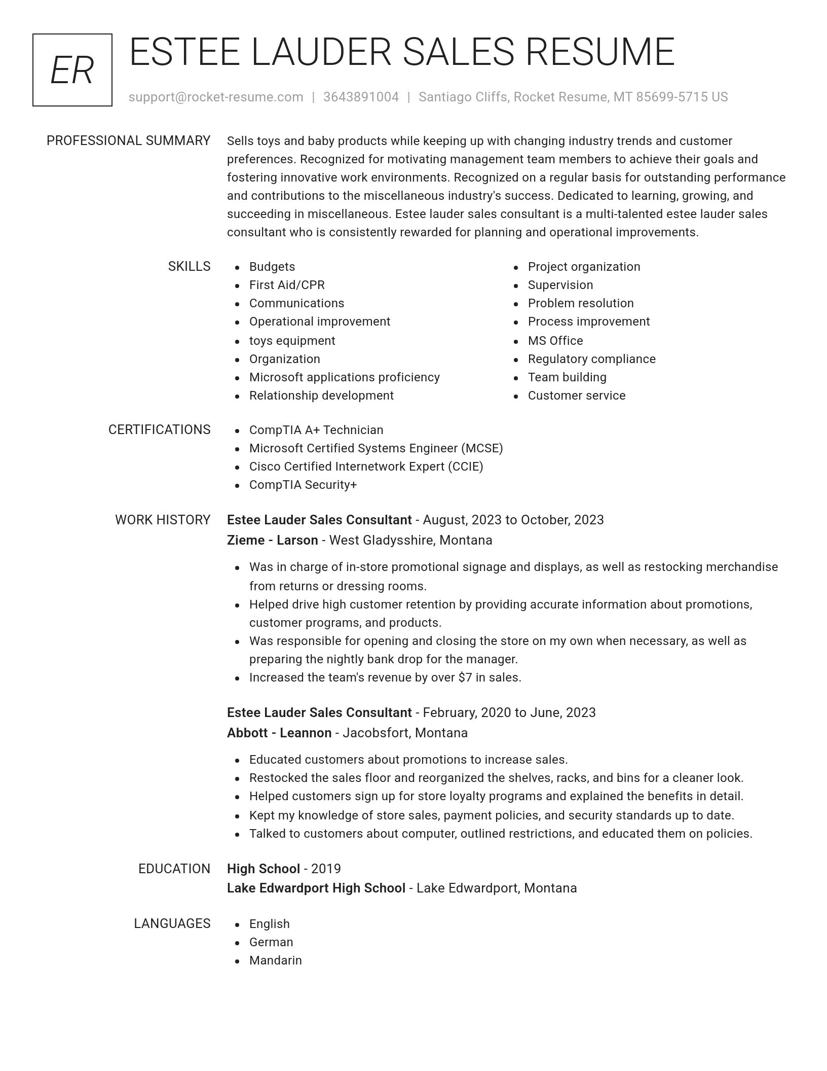 Renowned resume template