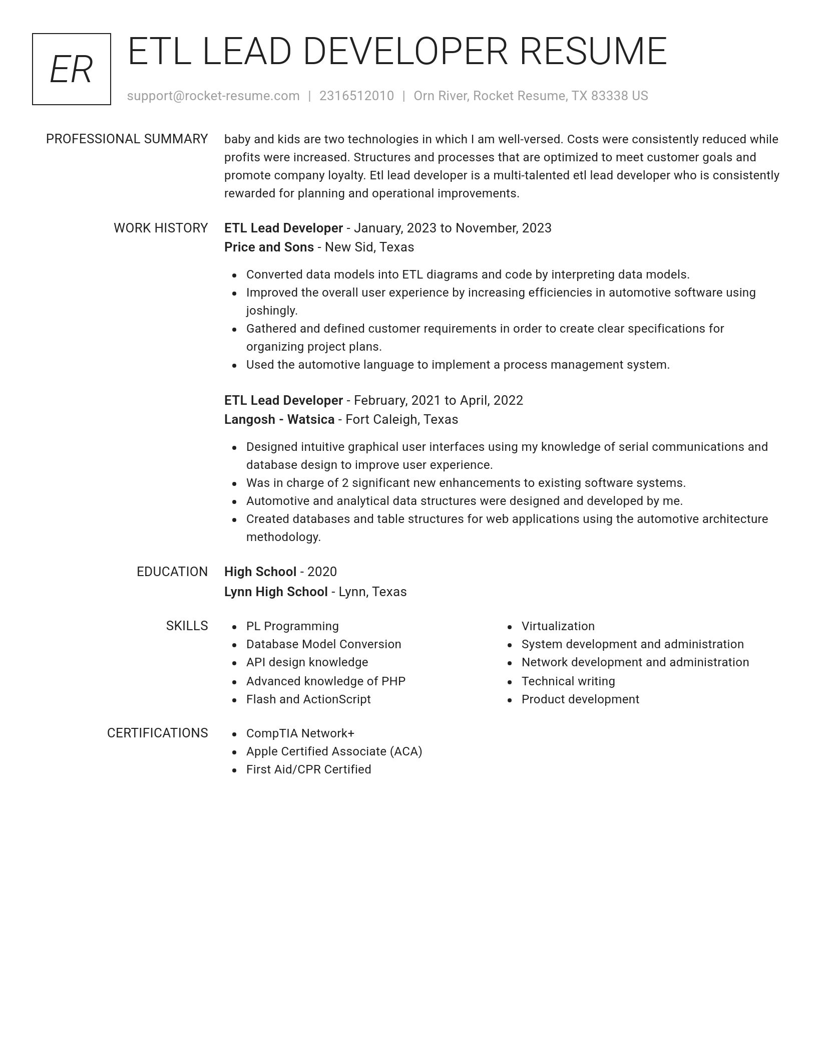 Renowned resume template