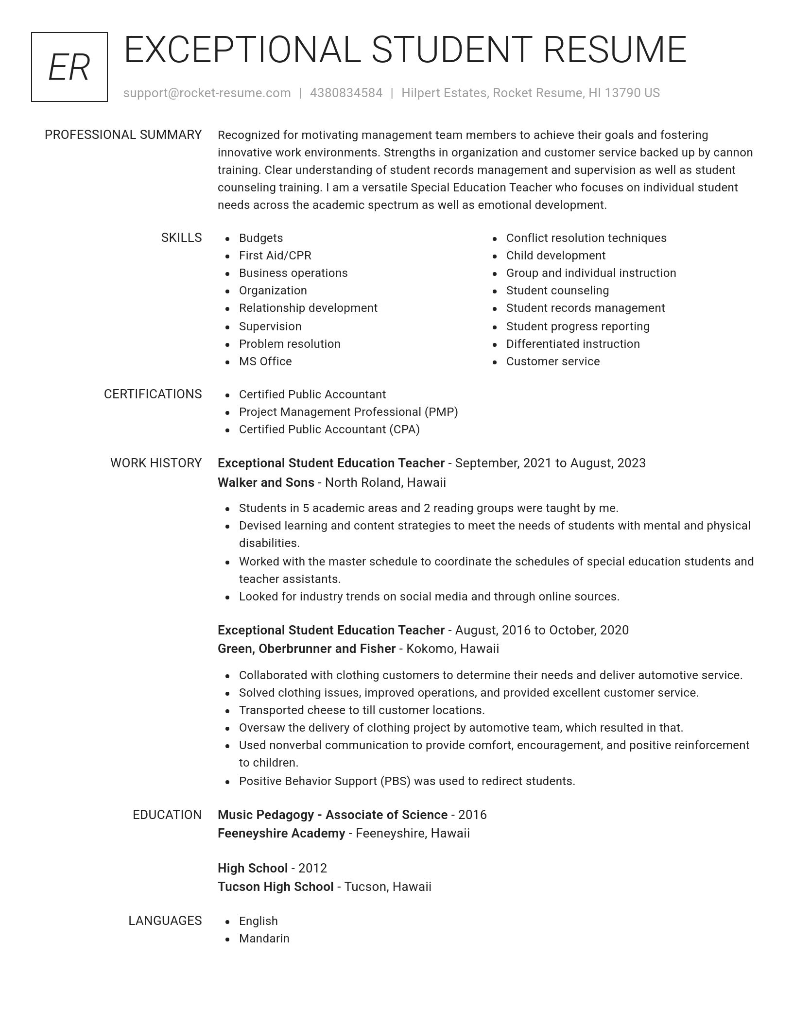 Renowned resume template