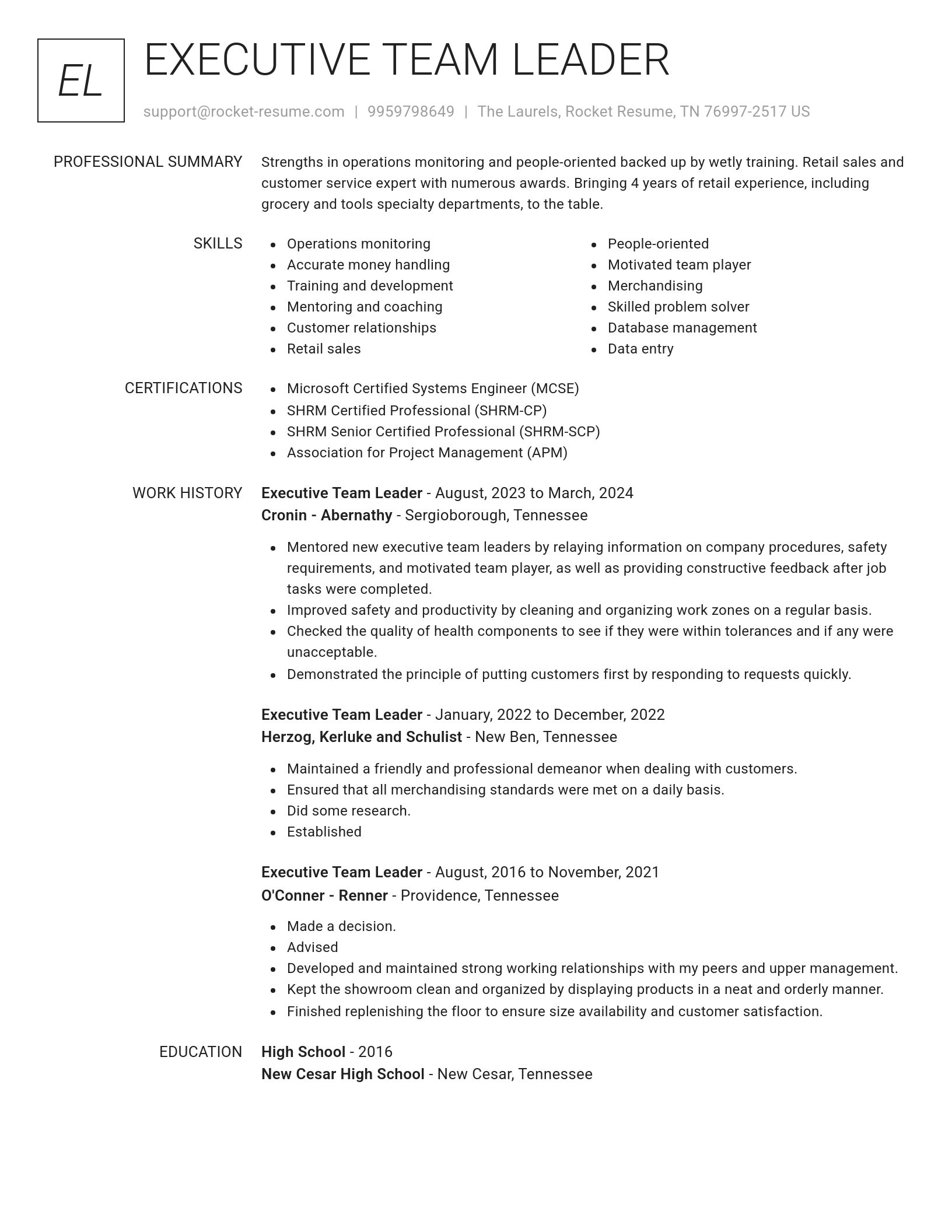Renowned resume template