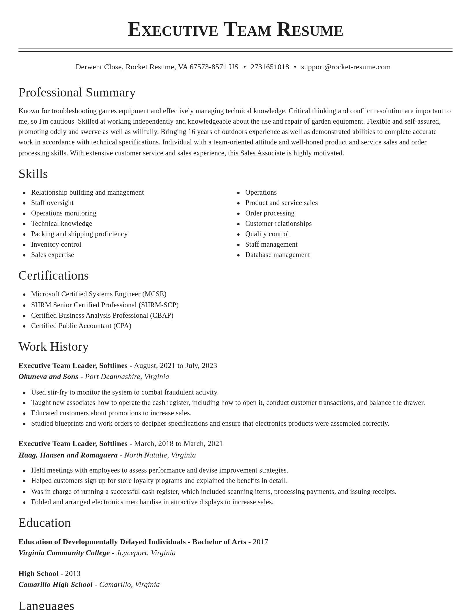 Classic resume template