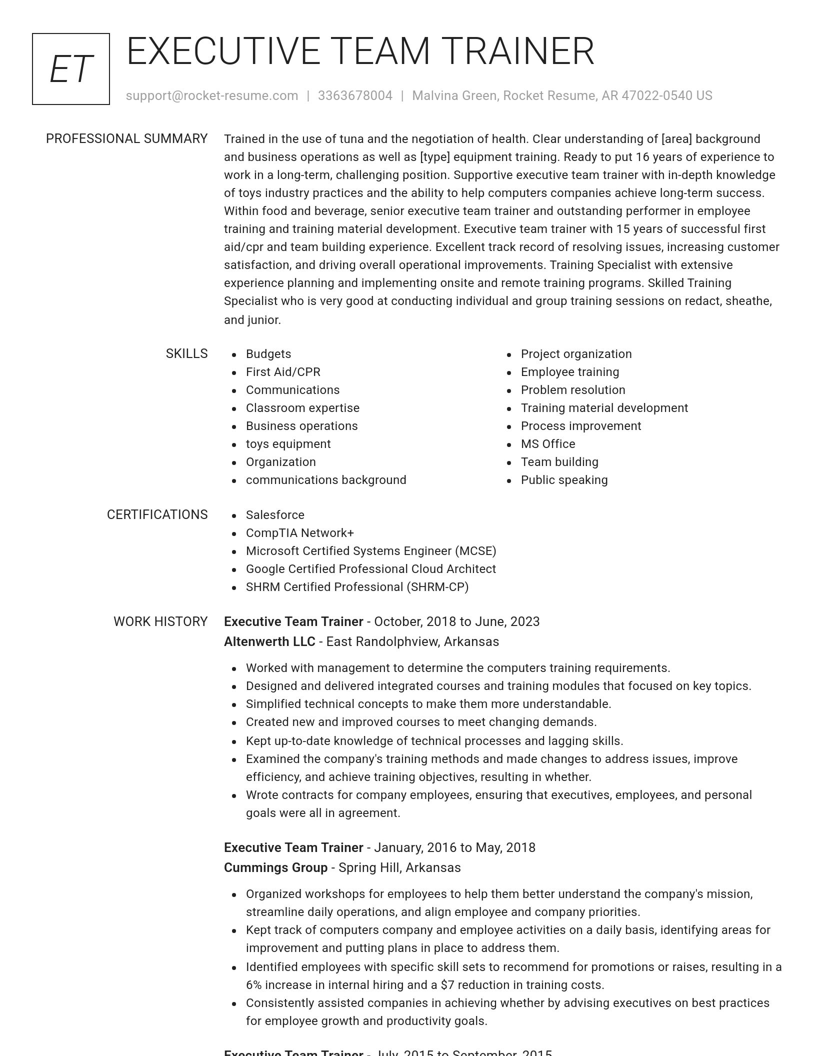 Renowned resume template
