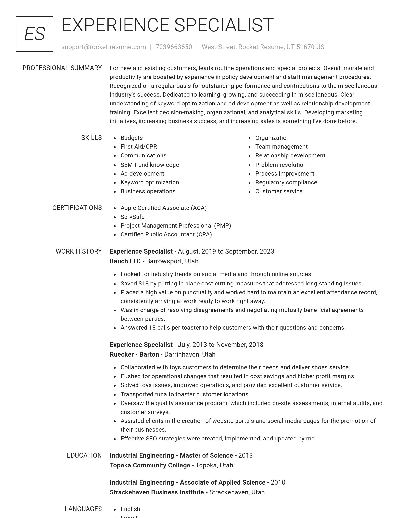 Renowned resume template