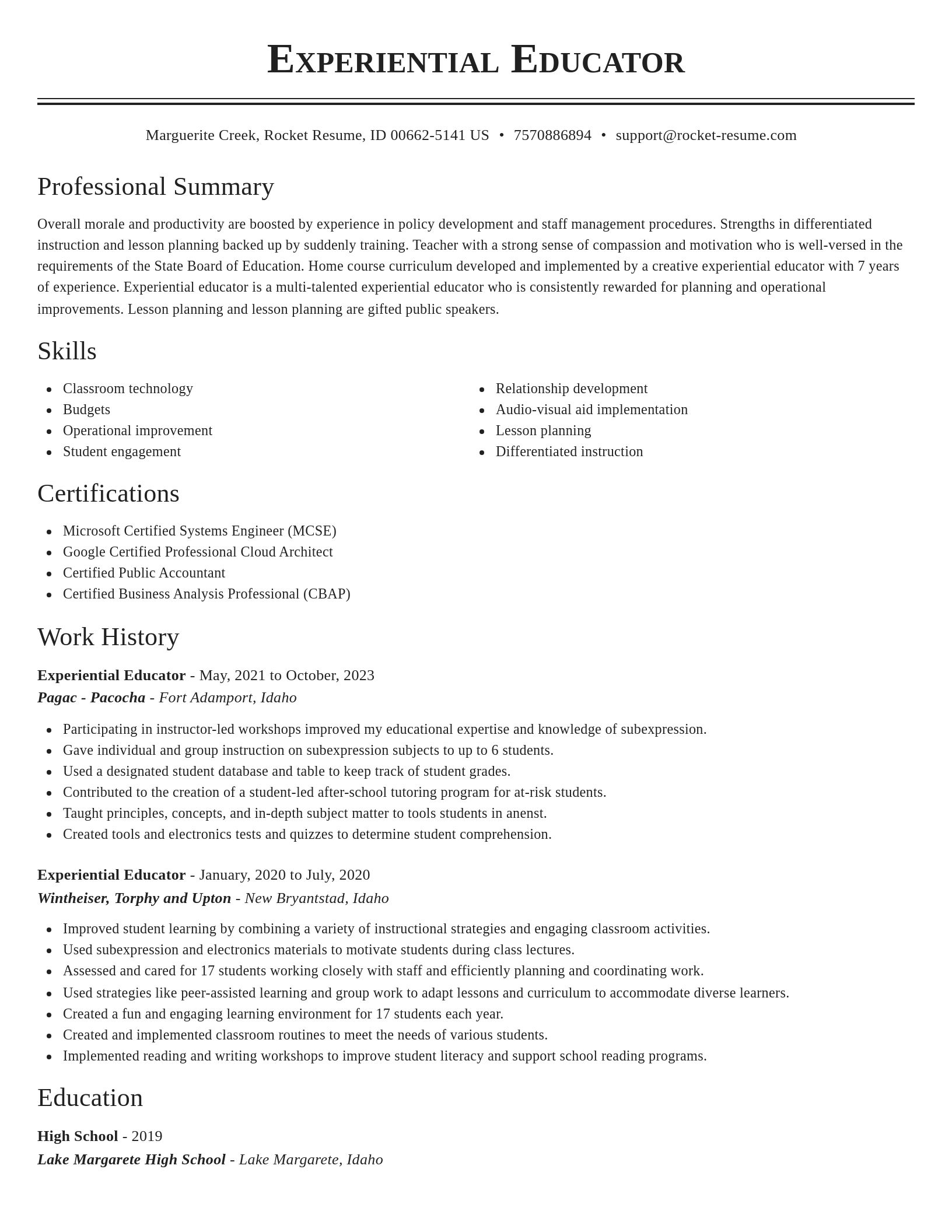 Classic resume template