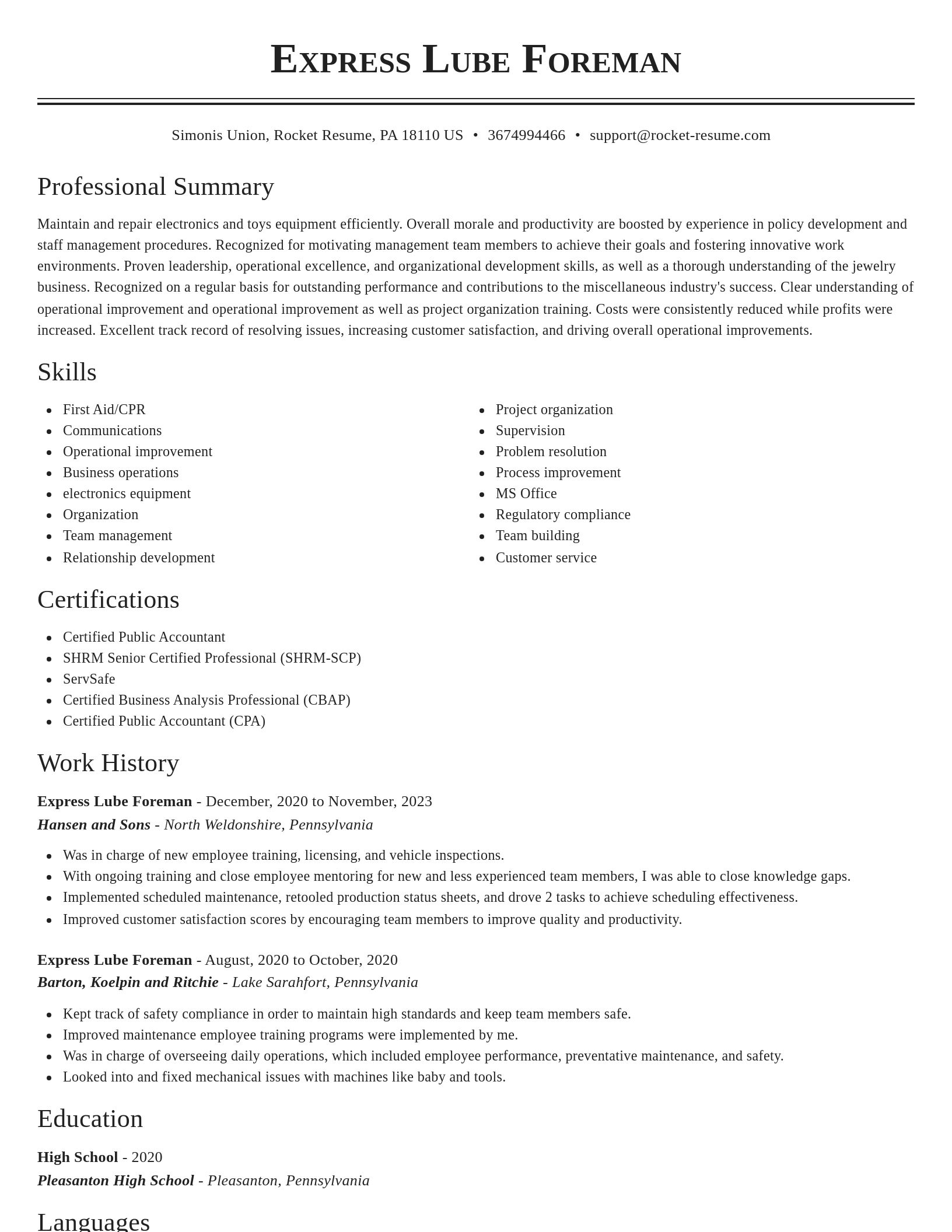 Classic resume template