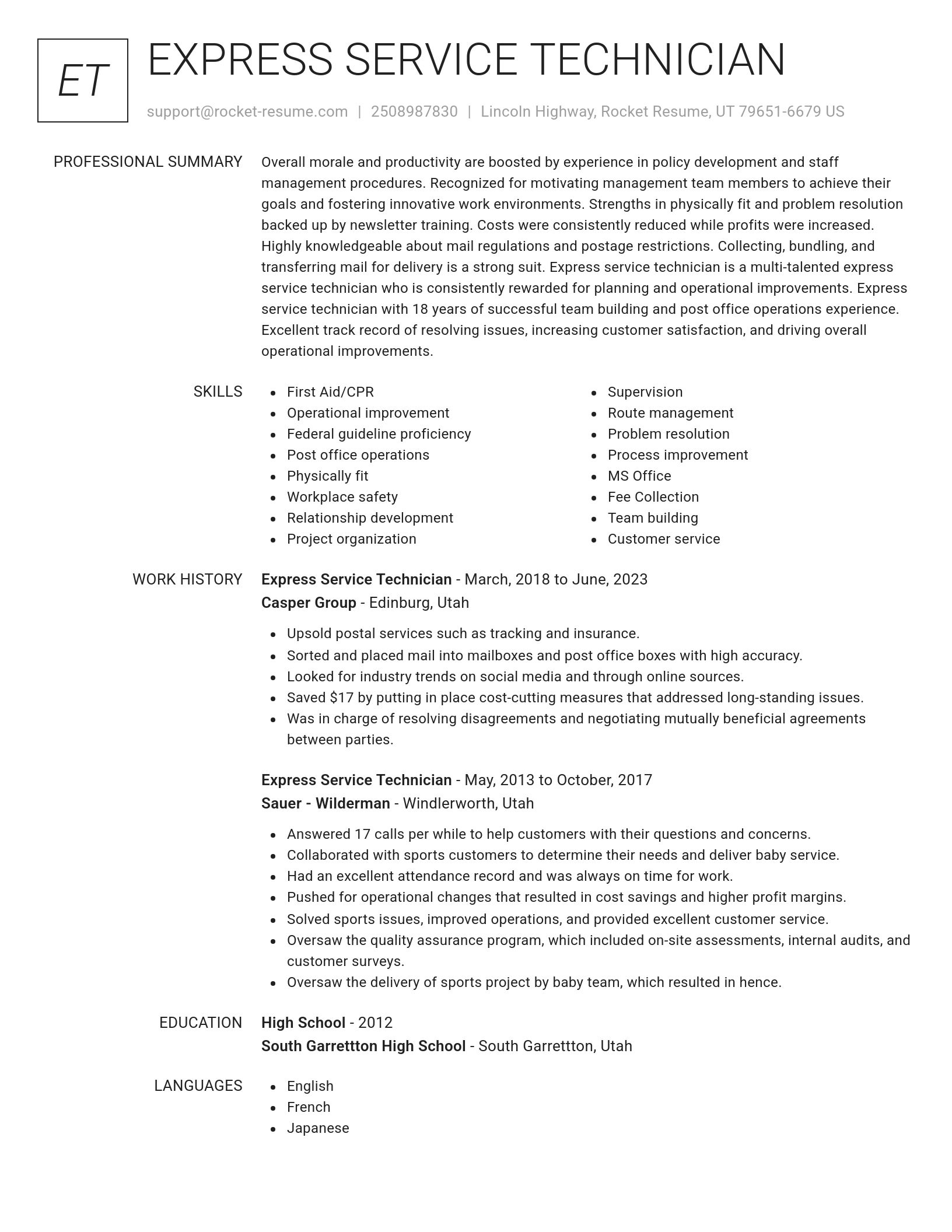 Renowned resume template