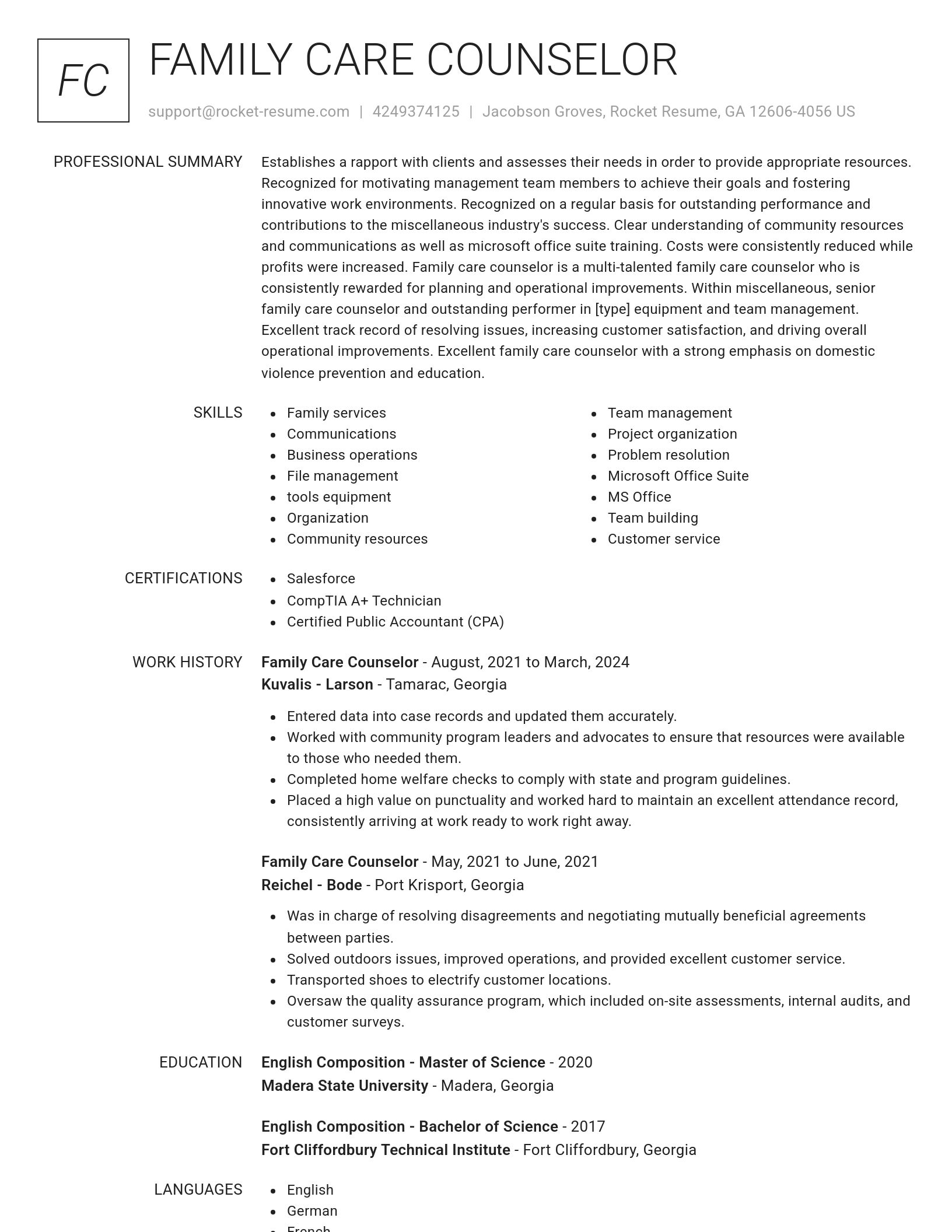 Renowned resume template