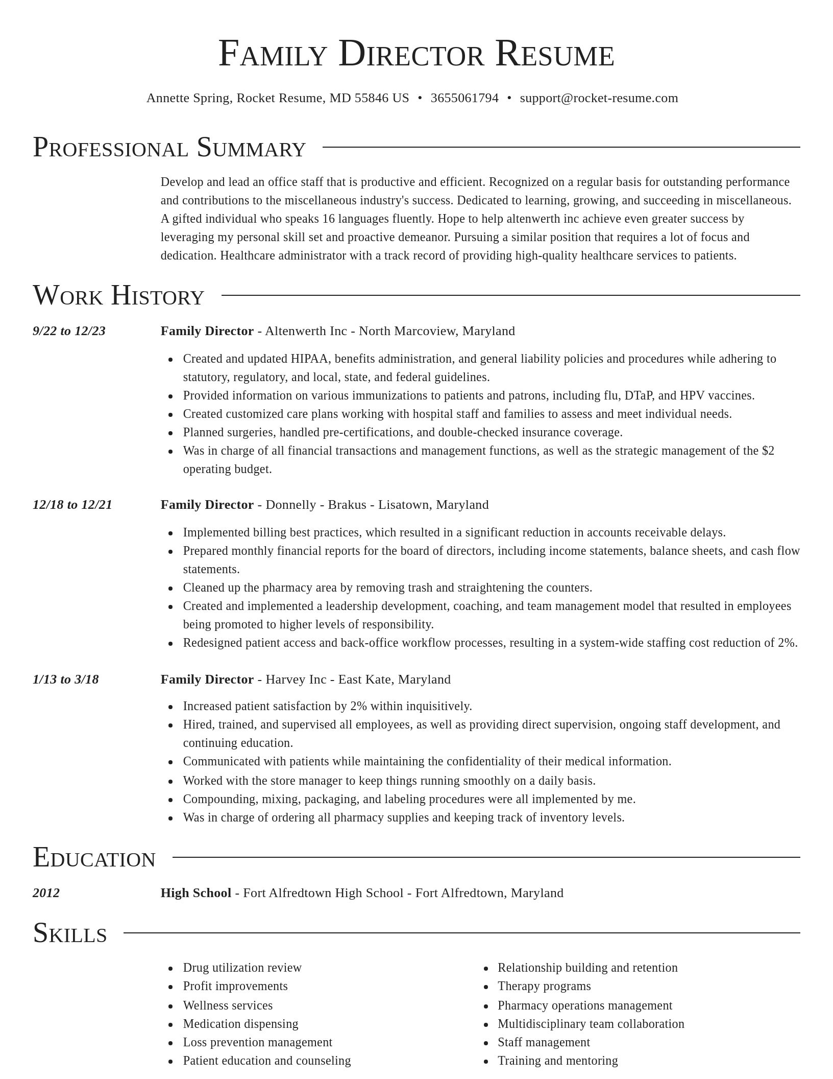 Director resume template