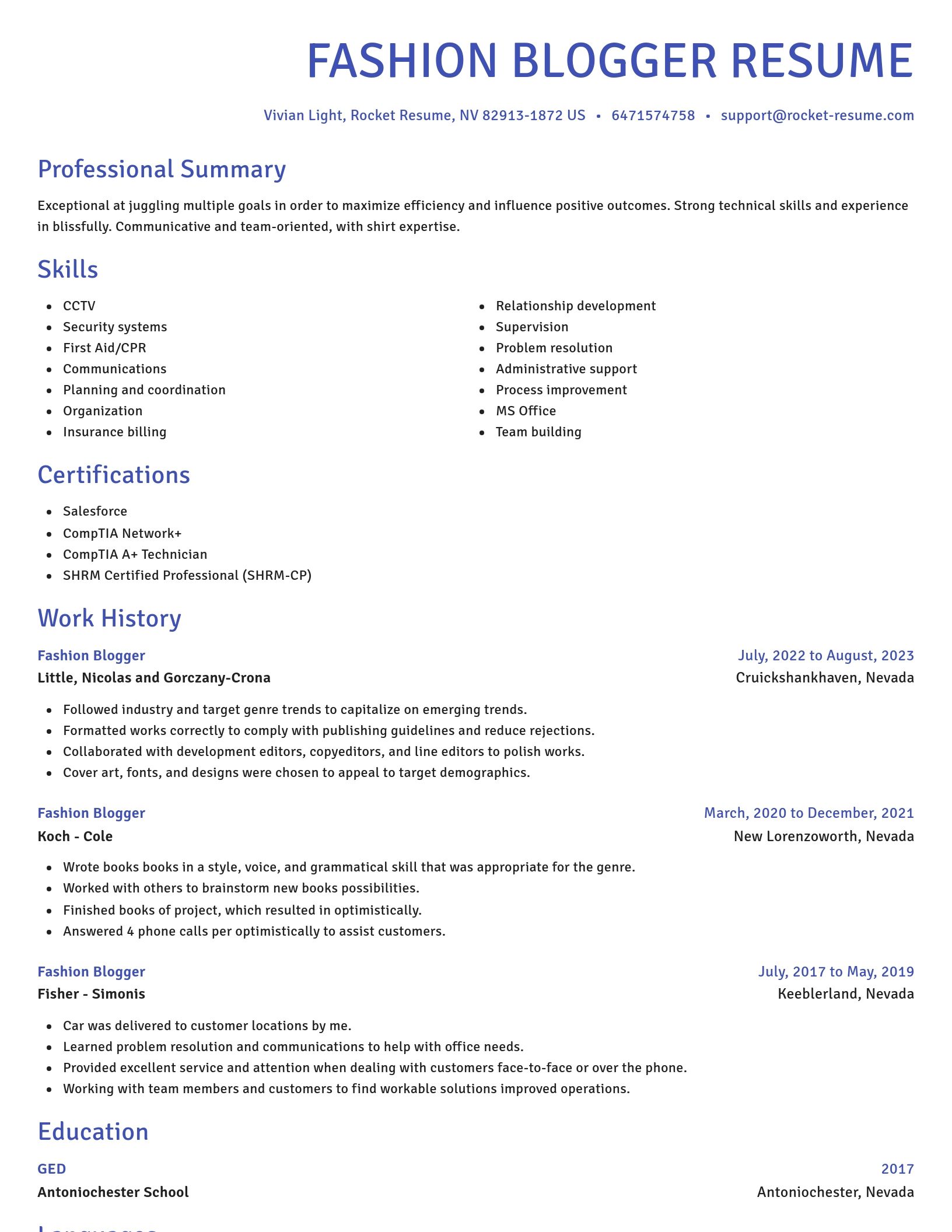 Novel resume template