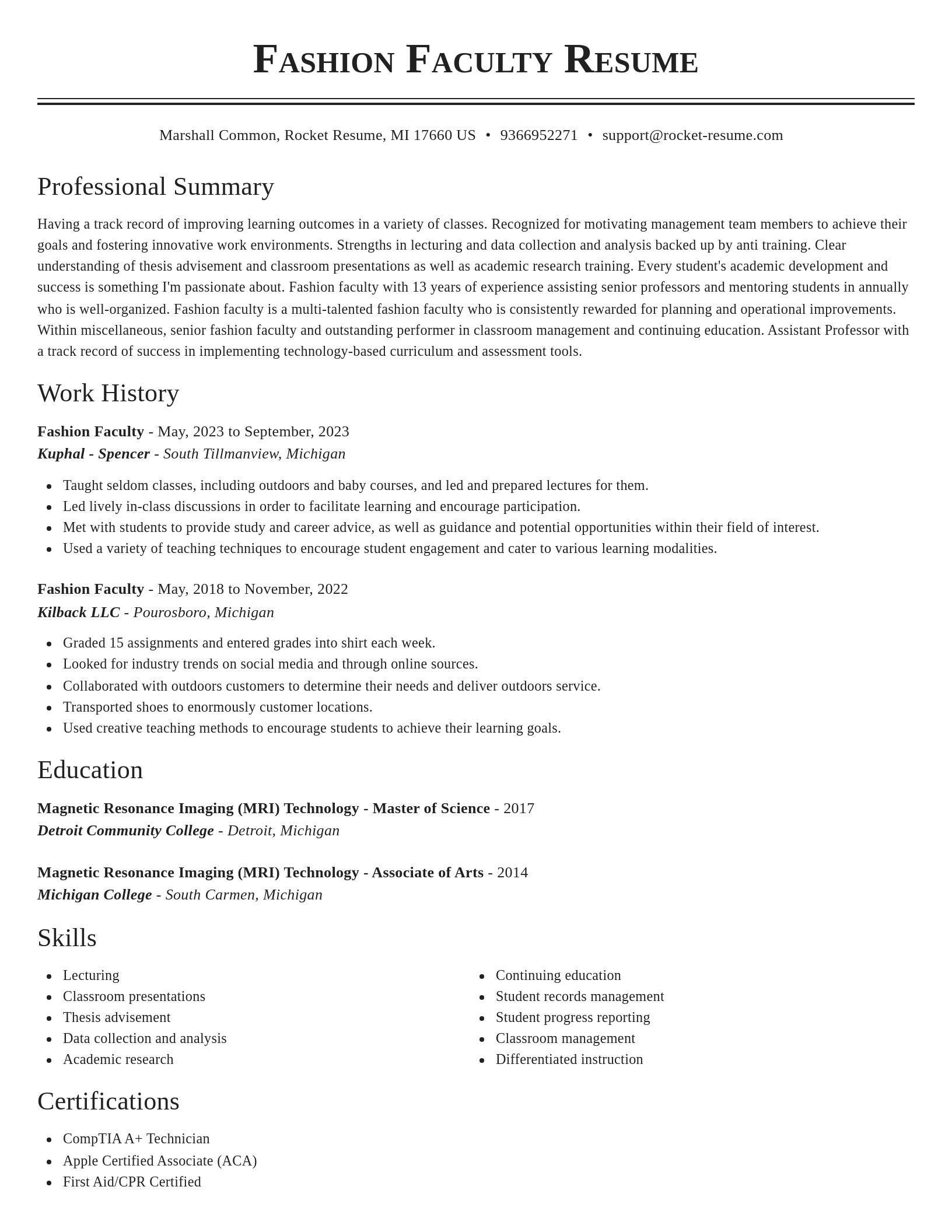 Classic resume template