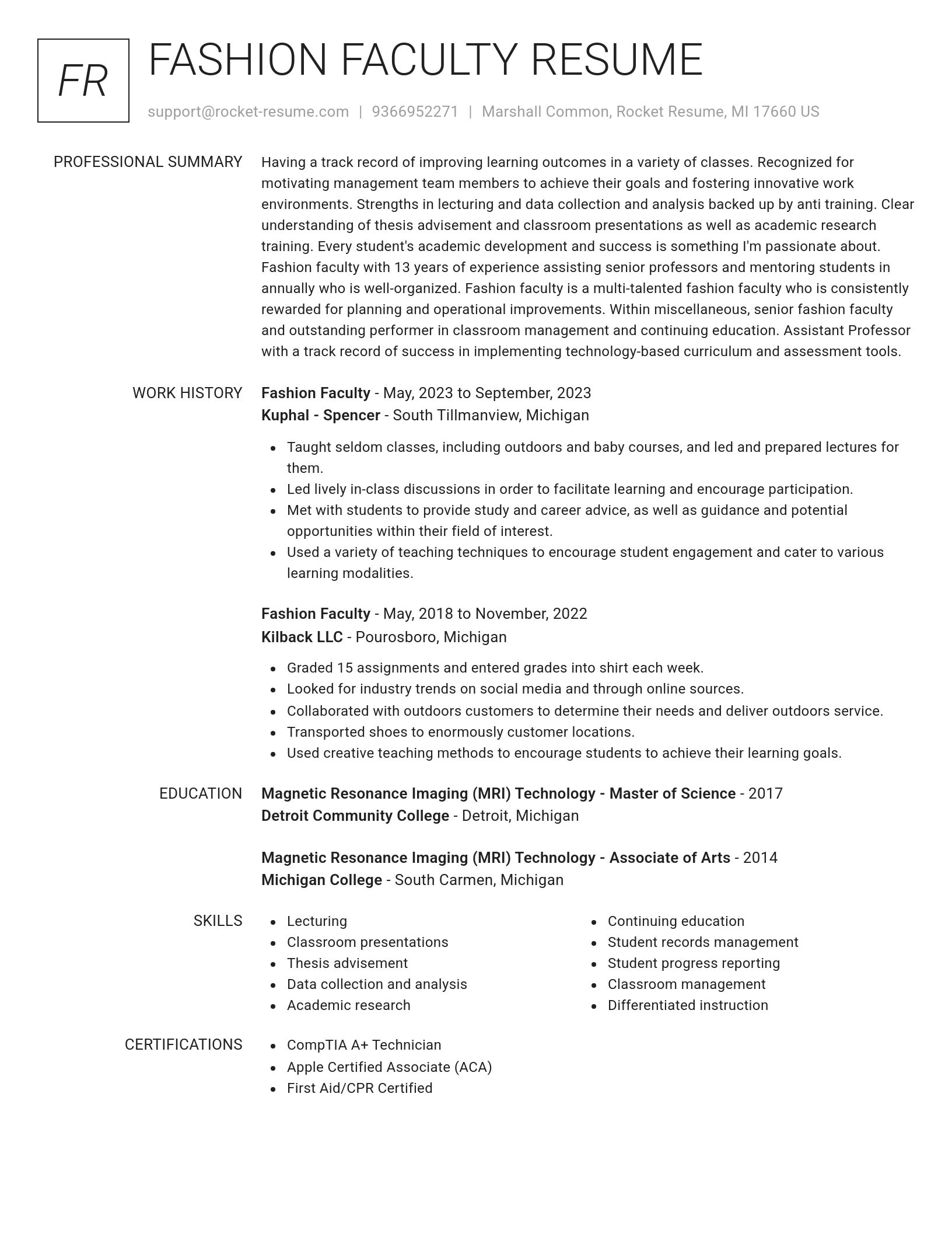 Renowned resume template