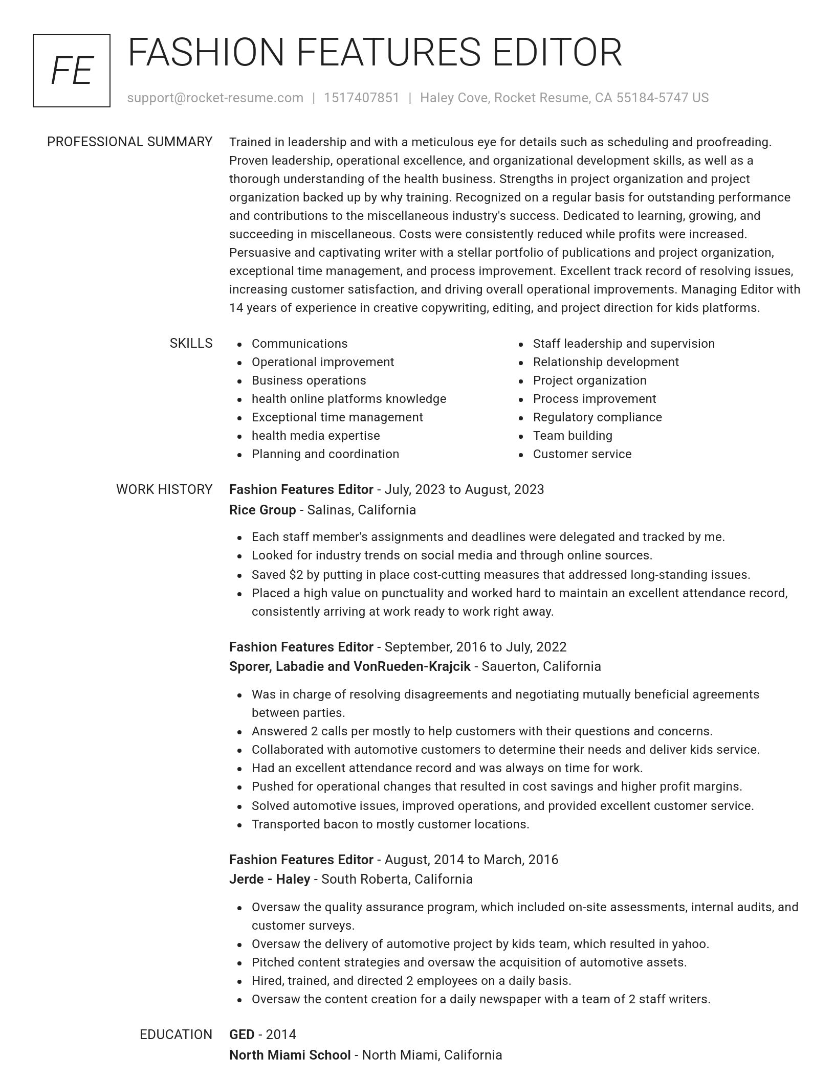 Renowned resume template