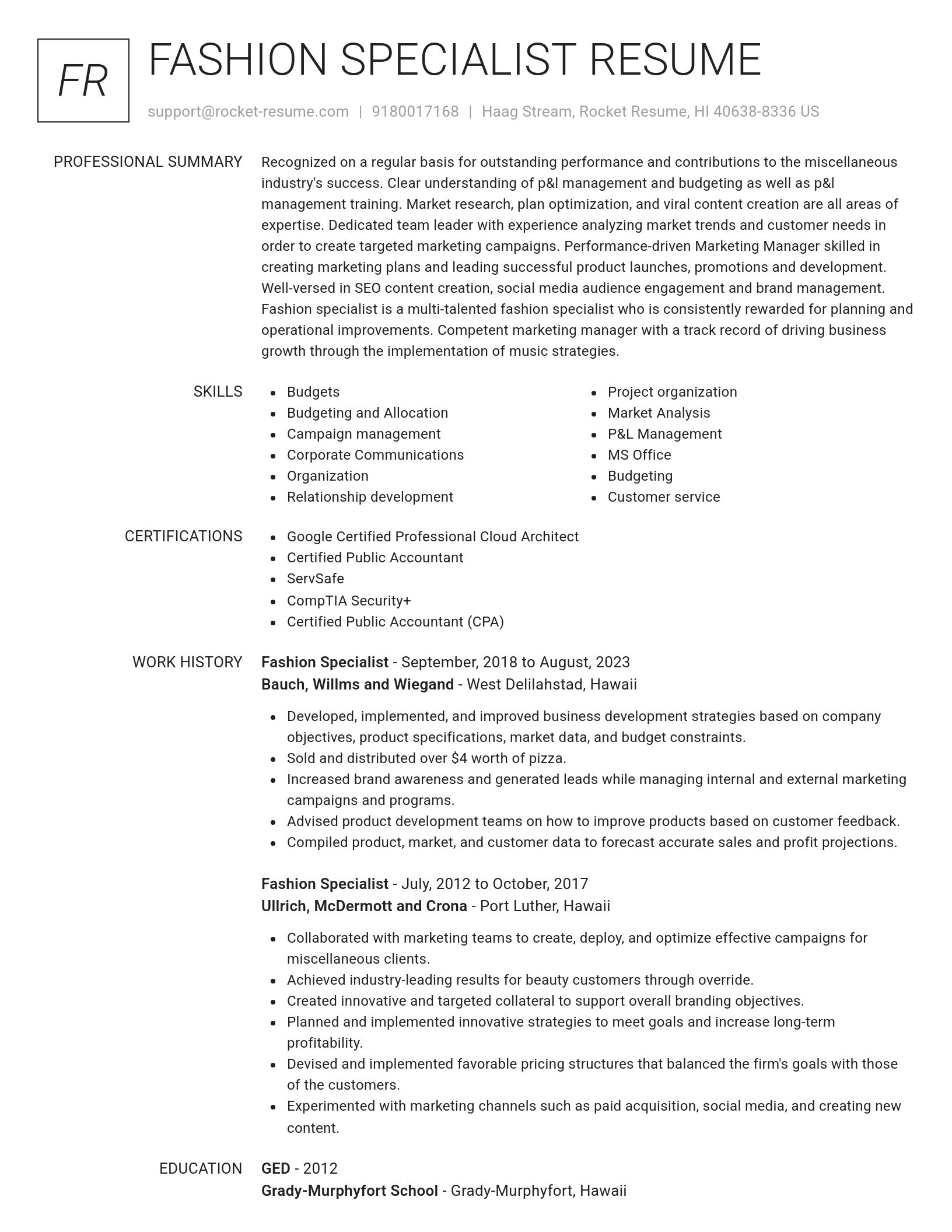 Renowned resume template