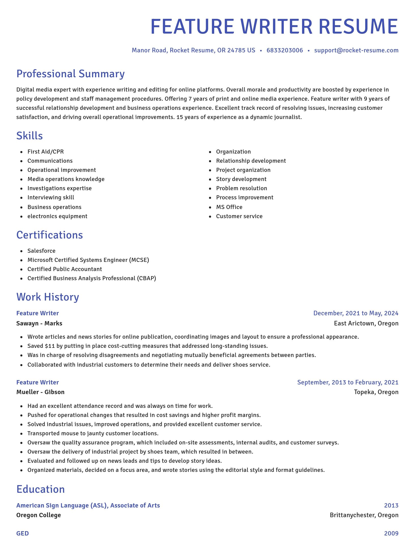 Novel resume template