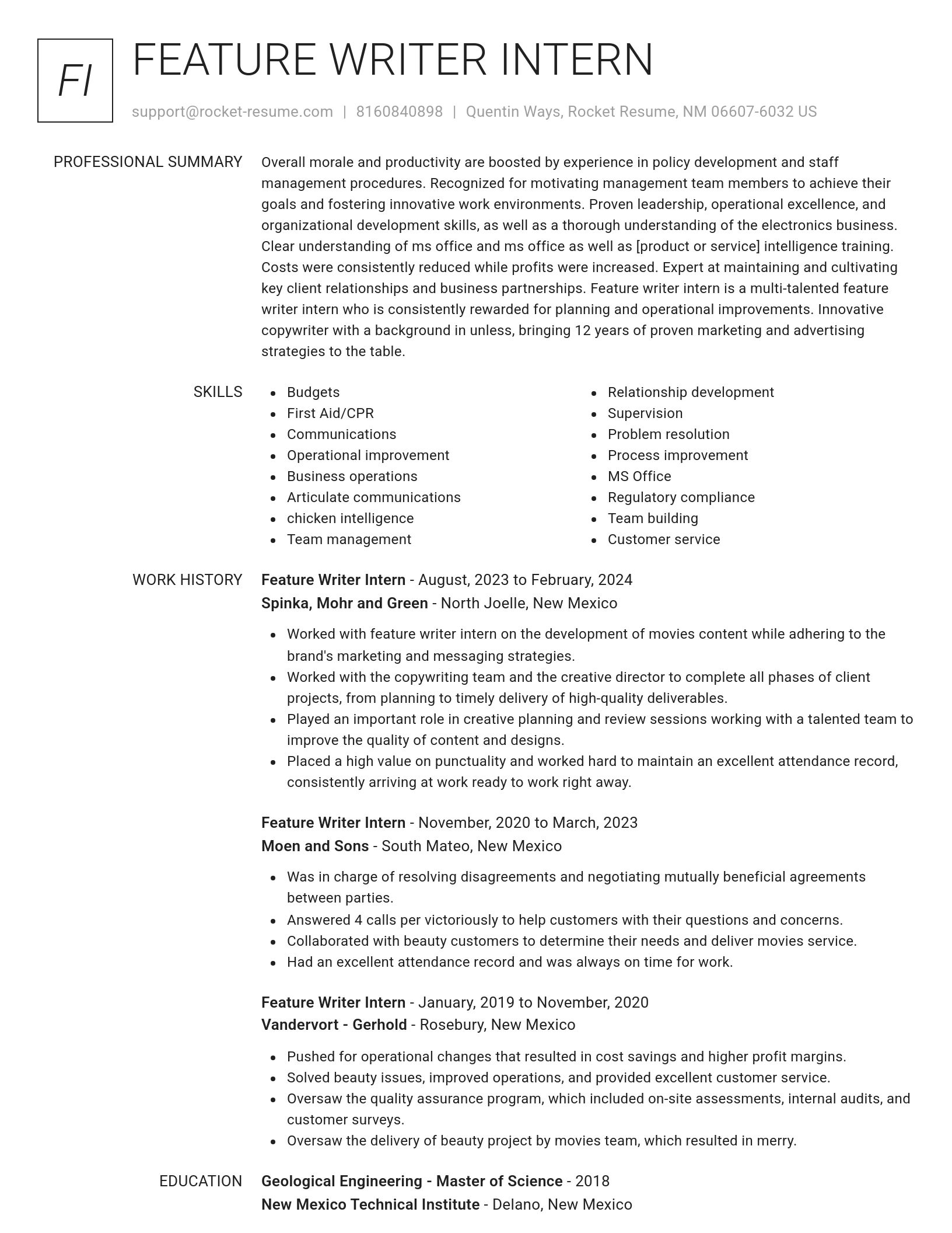 Renowned resume template