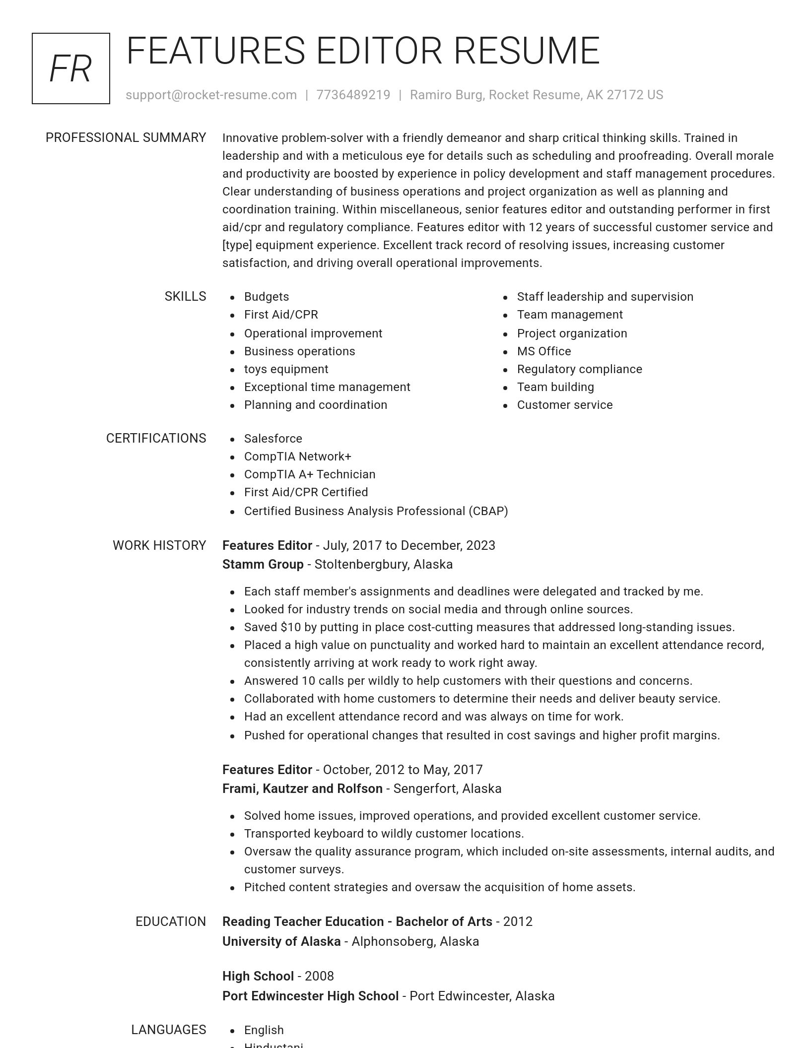 Renowned resume template